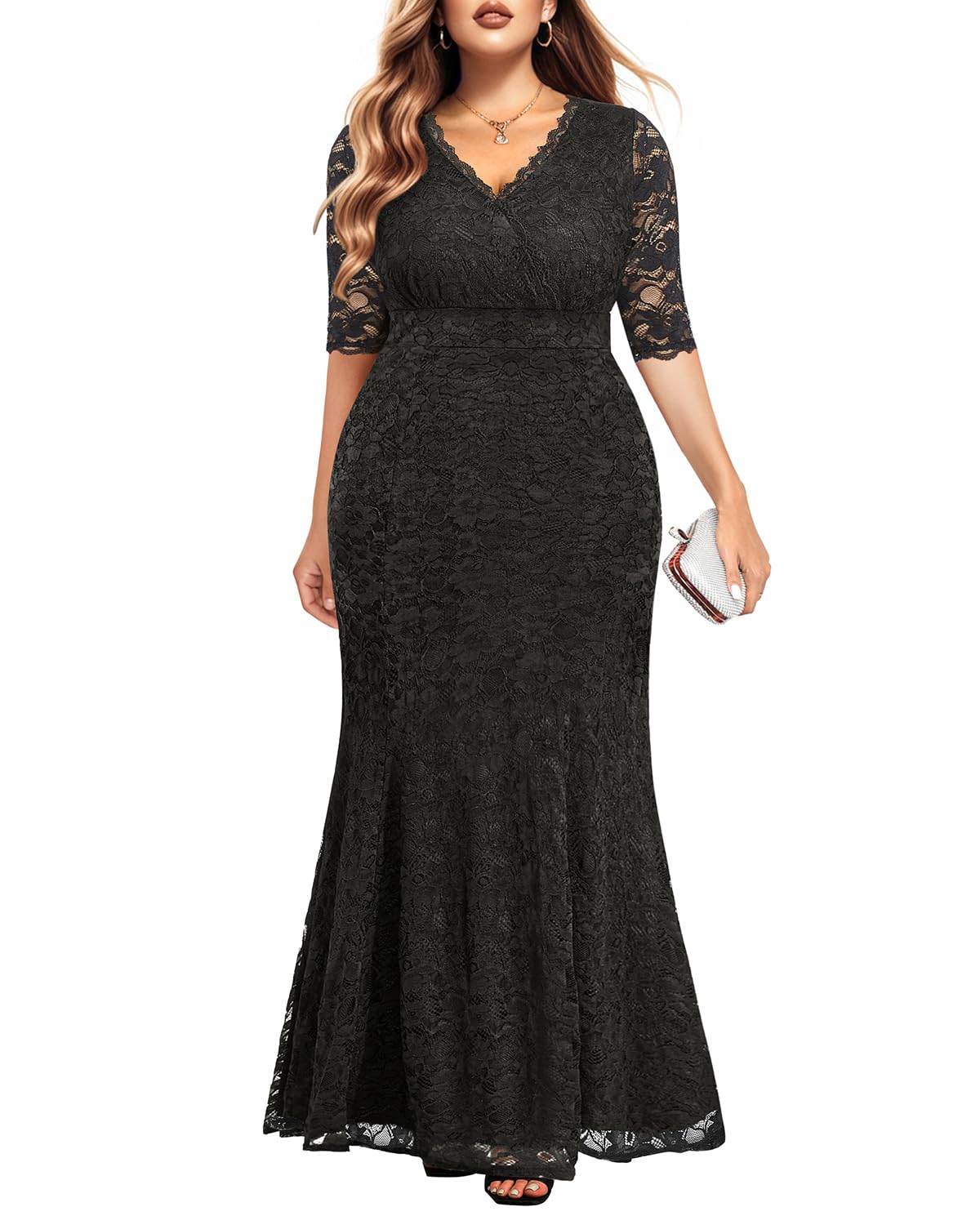 Plus Size Wedding Dresses for Bride - Elegant Mermaid Lace Gown with Wrap Neck for Formal Evening & Bridal Events | Perfect for Beach Weddings, Vow Renewals & Romantic Photoshoots