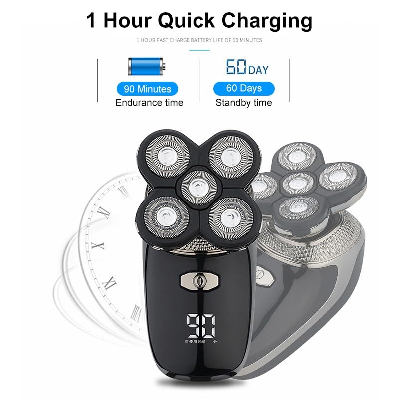 5D Electric Shaver for Bald Men - Rechargeable Head & Facial Shaver for Smooth Shaving at Home or Travel
