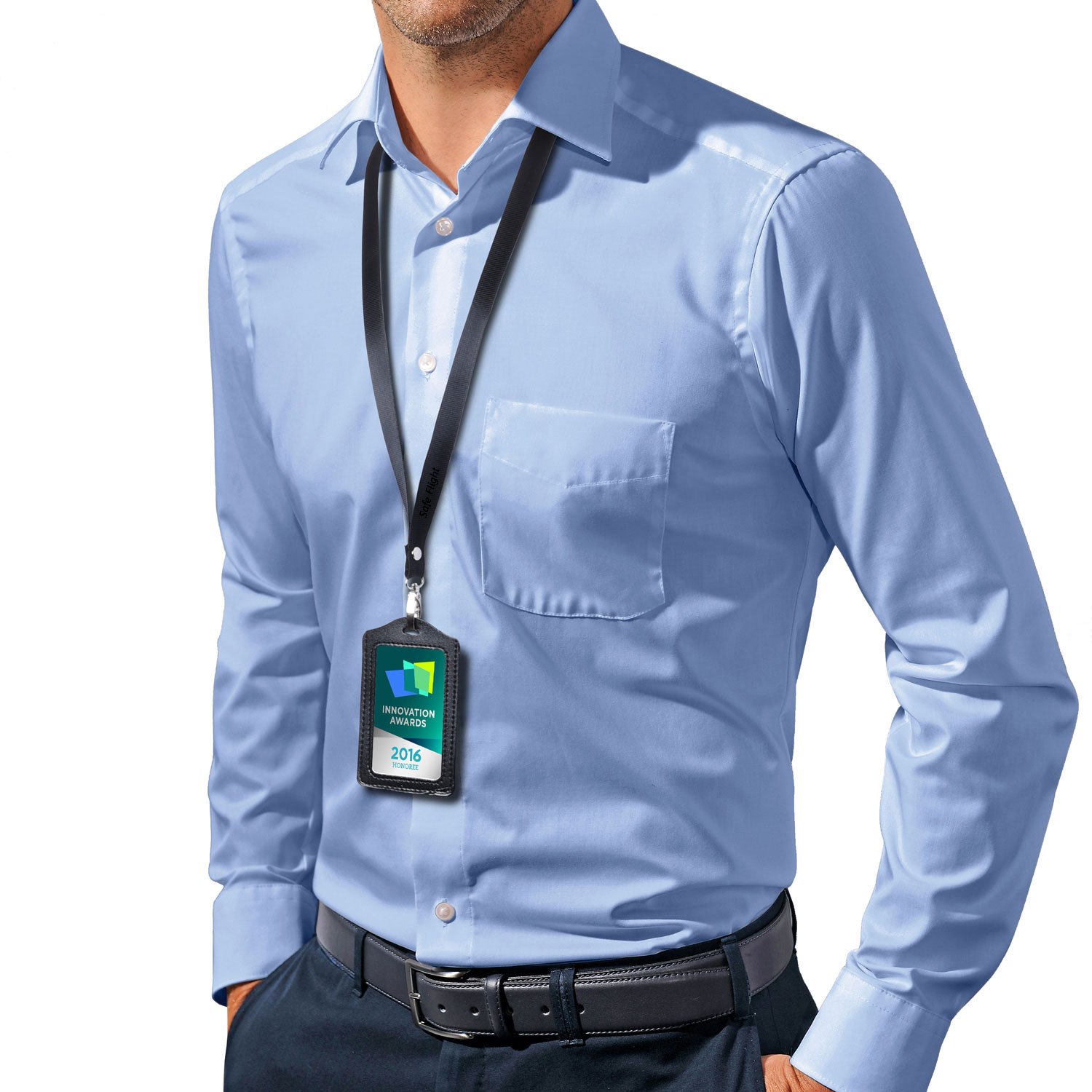 12 Pack Faux Leather Lanyards with ID Windows - for Badge, Name Tag & Business Card - Safe Flight Retail Pack