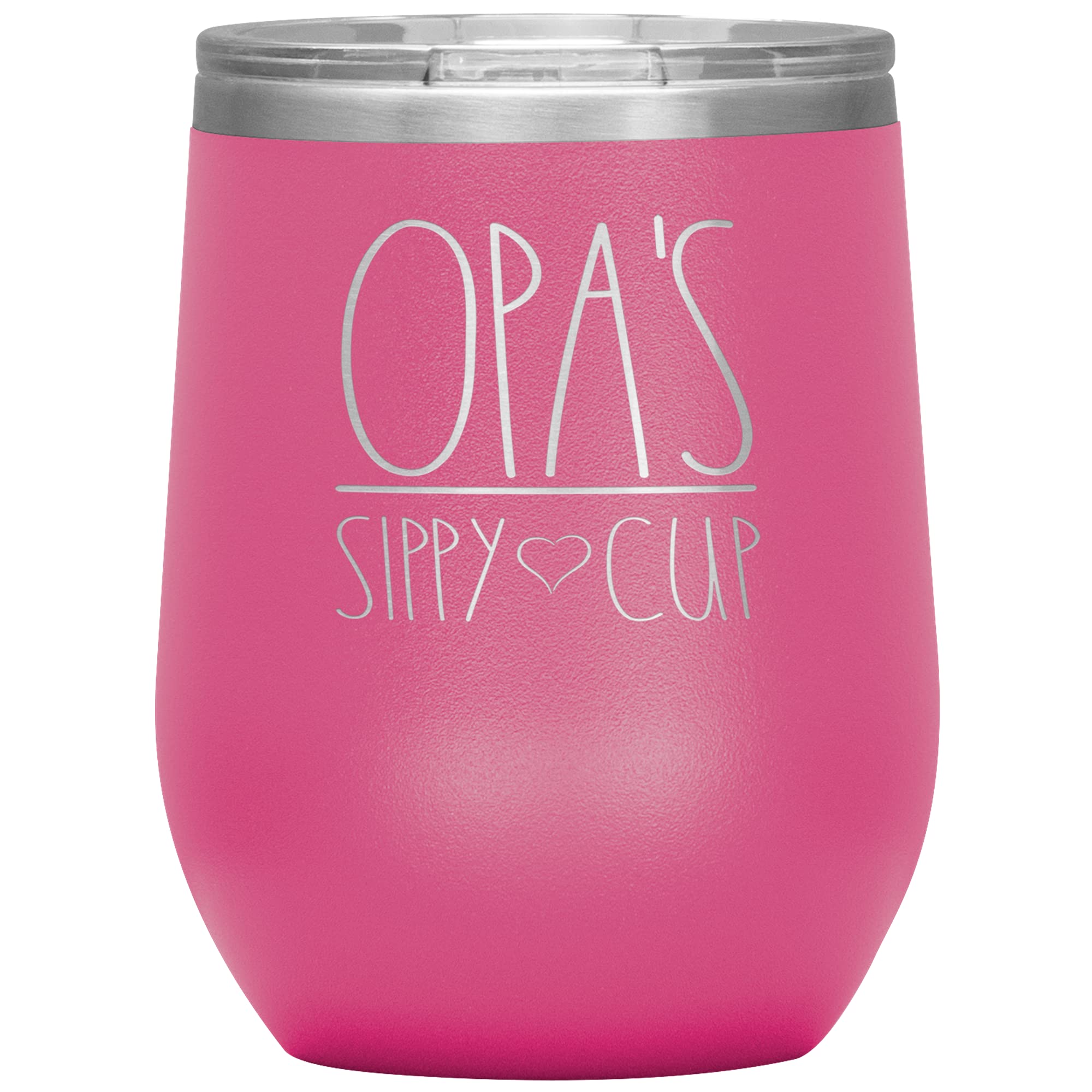 Opa's Sippy Cup Wine Tumbler - 12oz Leak-Proof Lid, 12 Color Options (Pink) - Perfect Birthday Gift for Opa, Father's Day & Retirement Presents - Great for Wine, Beer & Coffee at Home, Office or Outdoor Gatherings
