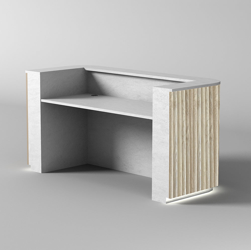 Premium HALO 180cm Reception Desk - Solid Oak & White Finish - Perfect for Office, Hotel, and Corporate Lobby Reception Areas