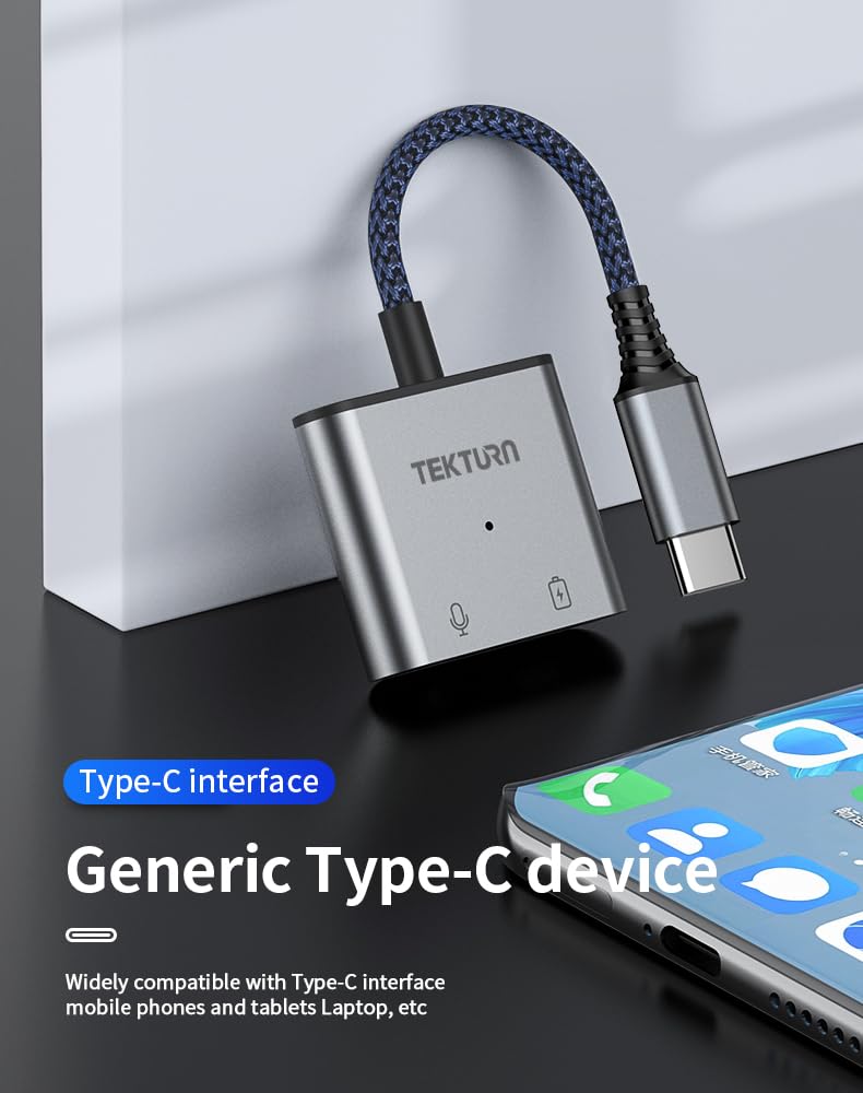 TEKTURN 2-in-1 USB-C to 3.5mm Headphone Jack & 60W PD Fast Charger Adapter - Compatible with iPhone 16, iPad Pro, Samsung S24 Ultra, Android Devices | Perfect for Music, Gaming & Charging On The Go