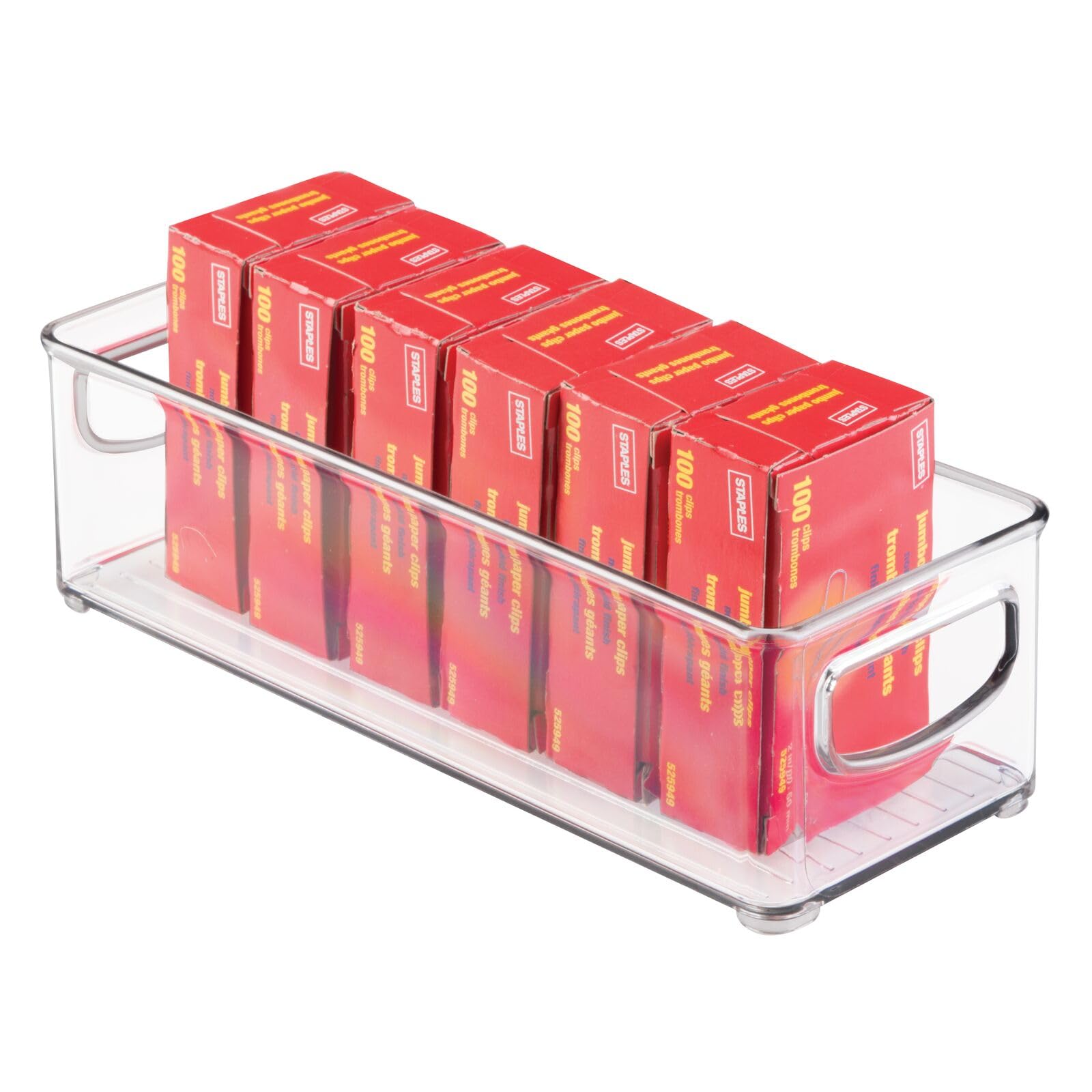 mDesign Small Plastic Storage Bins with Handles - 6 Pack Clear Organizer for Office Supplies, Pens, Pencils & Notes | Perfect for Filing Cabinets, Closet Shelves & Desk Drawers | Space-Saving Home & Office Organization Solution