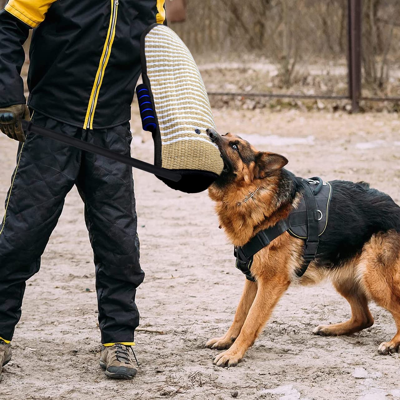 Professional Dog Bite Training Set - Bite Sleeve Arm with Whip Agitation Stick for Protection Training of Pitbull, German Shepherd & Puppies (Black) - Ideal for Police K9, Guard Dog & Obedience Training