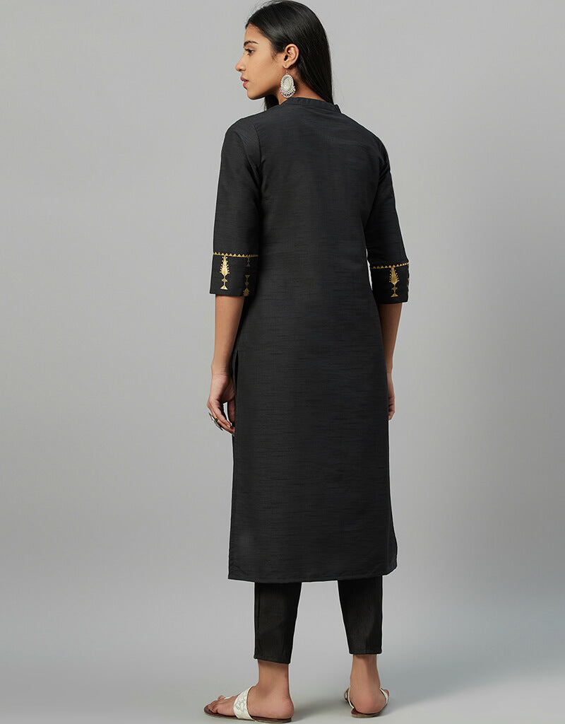 Black Poly Silk Straight Leg Pants for Women - Comfortable & Elegant Office Wear & Casual Outfits