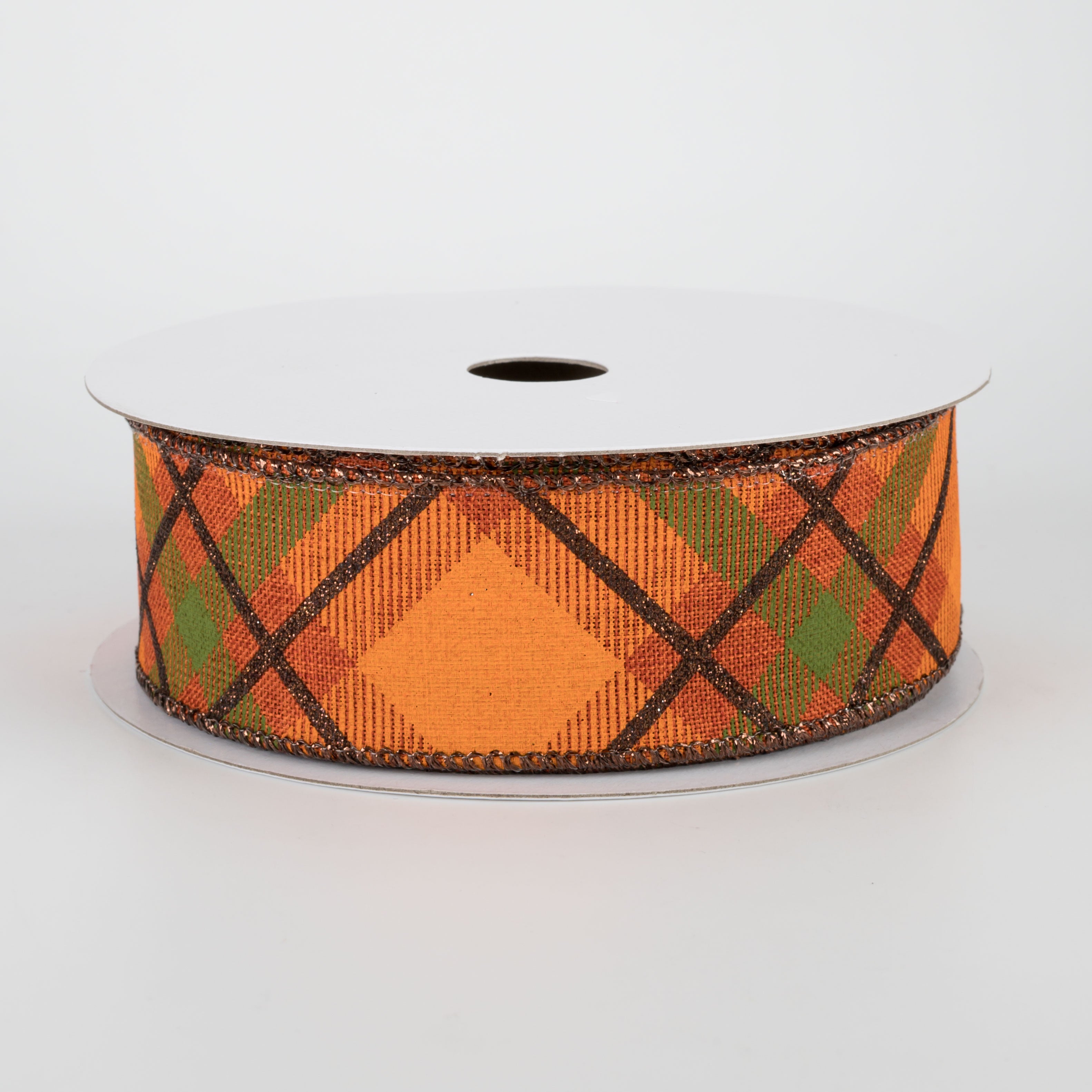 1.5 Inch Glitter Plaid Ribbon in Rust, Brown, Orange & Moss - 10 Yards Bulk Spool for Gift Wrapping, Christmas Decorations, DIY Crafts & Party Decor