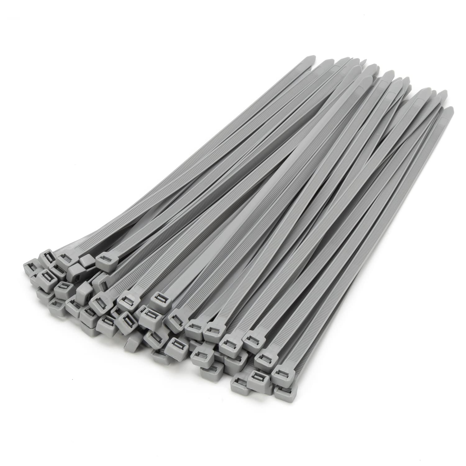 XINGO 100-Pack Heavy Duty 12-Inch Cable Zip Ties - 120 lbs Tensile Strength, Self-Locking Plastic Wire Ties for Indoor & Outdoor Use (Silver) - Perfect for Organizing Cables, Bundling Wires, and Securing Items in Home, Office, or Garden