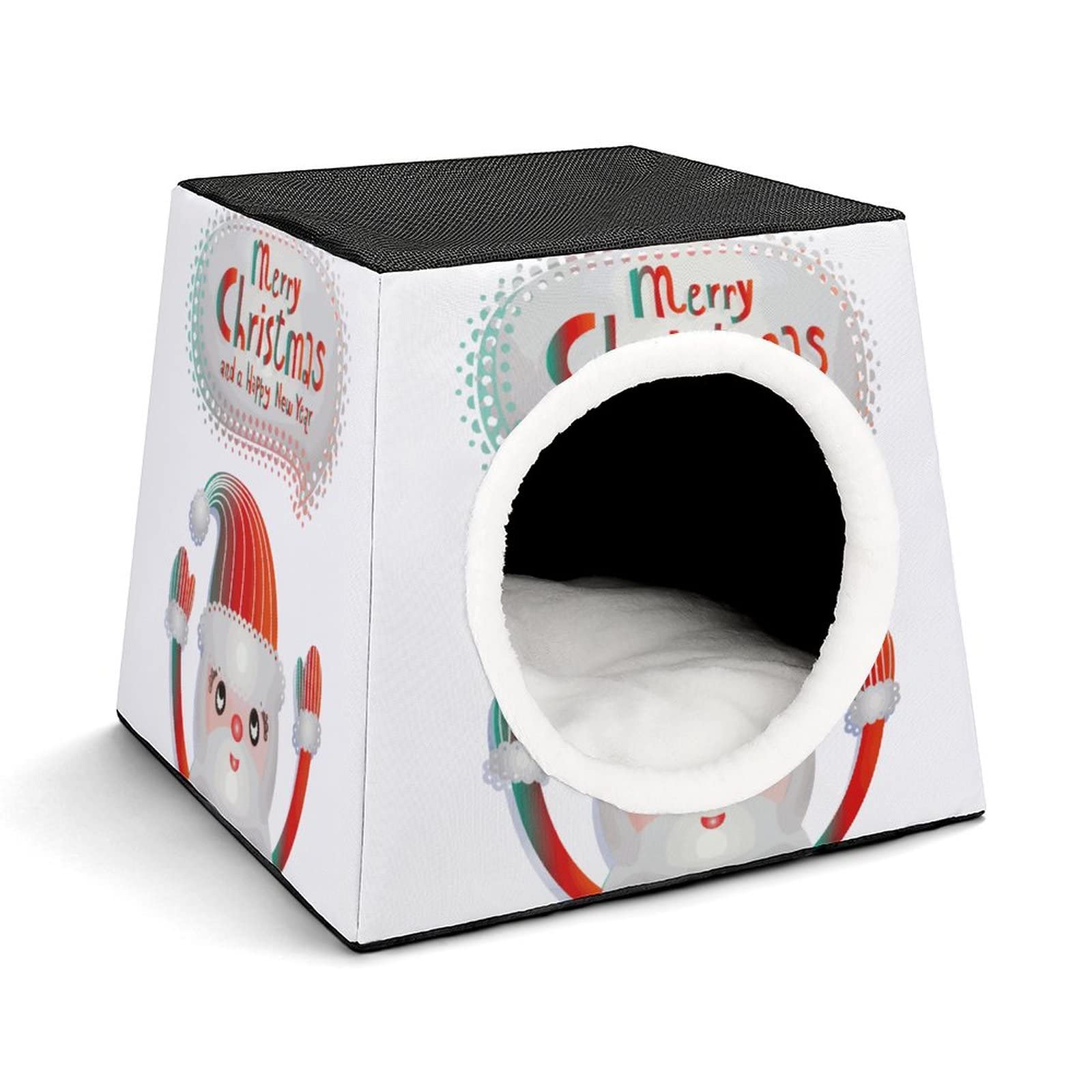 Cozy Printed Cat House Bed with Soft Pillow - Indoor Pet Sofa Cube for Cats & Small Dogs | Perfect for Christmas, New Year Gifts & Home Decor (Red)