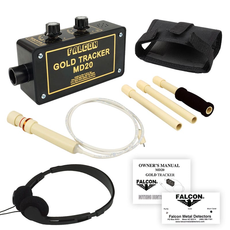 Falcon Gold Tracker MD20 Professional Metal Detector 300kHz with Adjustable Handle, Noise-Canceling Headphones & Carrying Holster - Perfect for Treasure Hunting, Beach Combing & Outdoor Adventures