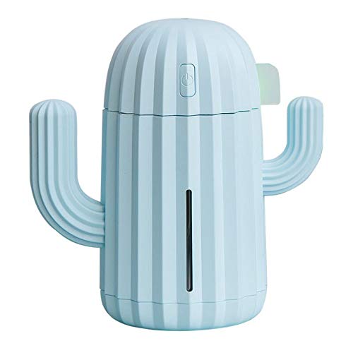 YINGJEE Mini Humidifier with Night Light - Portable Cactus Air Humidifier for Yoga, Office, Spa, Bedroom & Baby Room - Silica Gel Diffuser for Tap Water Only (Blue) | Perfect for Dry Air Relief in Small Spaces & Aromatherapy