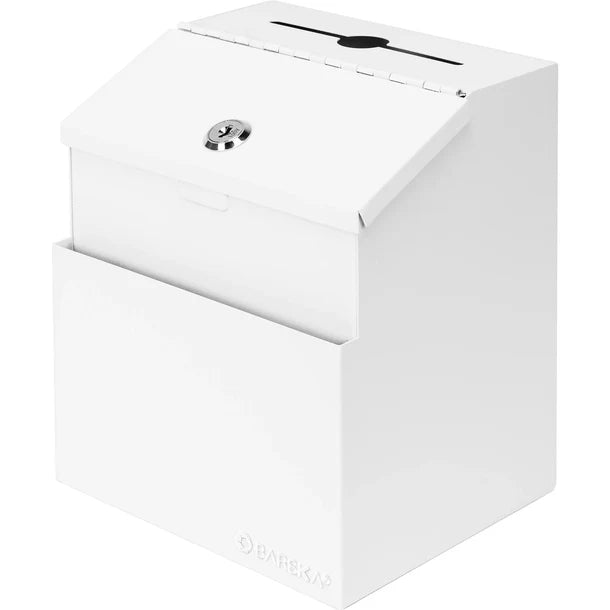 Barska CB14102 Secure Suggestion & Ballot Box with Key Lock & Deposit Slot - White | Ideal for Voting, Surveys, Feedback Collection & Office Use