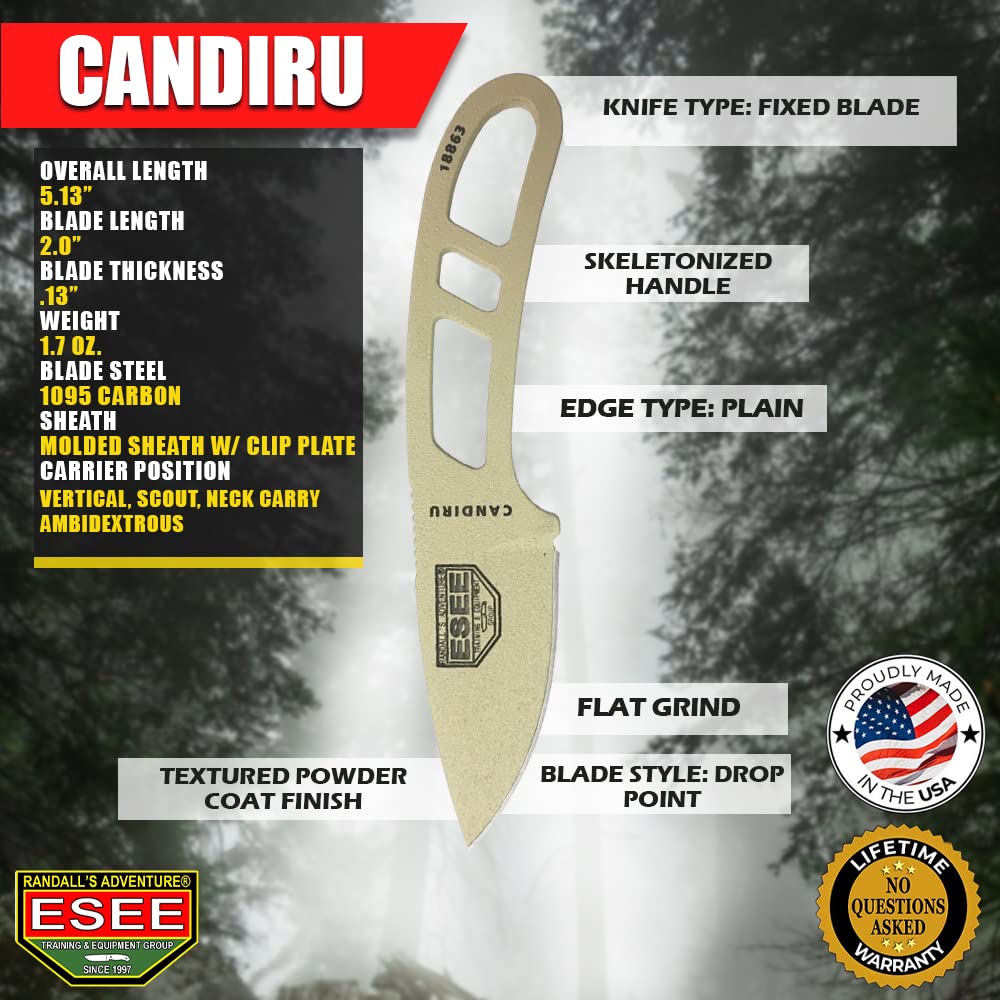 ESEE Authentic CAN-DT-KIT-E Survival Knife with Sheath & Clip Plate - Outdoor Camping, Hunting, Emergency Preparedness Gear for Survival Kits and Bushcraft Adventures