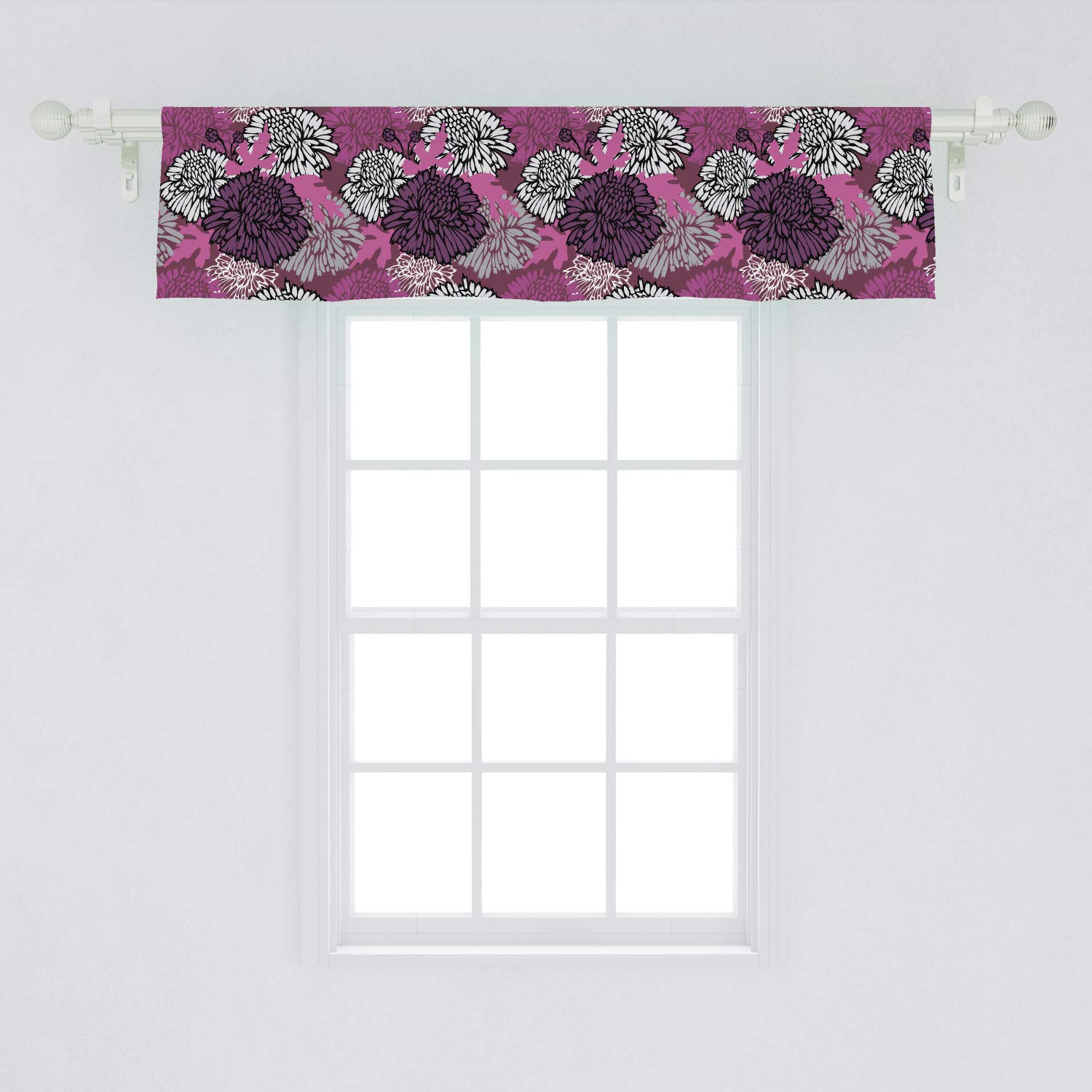 Ambesonne Purple Dahlia Window Valance - Large Chrysanthemum Floral Design with Rod Pocket, 54
