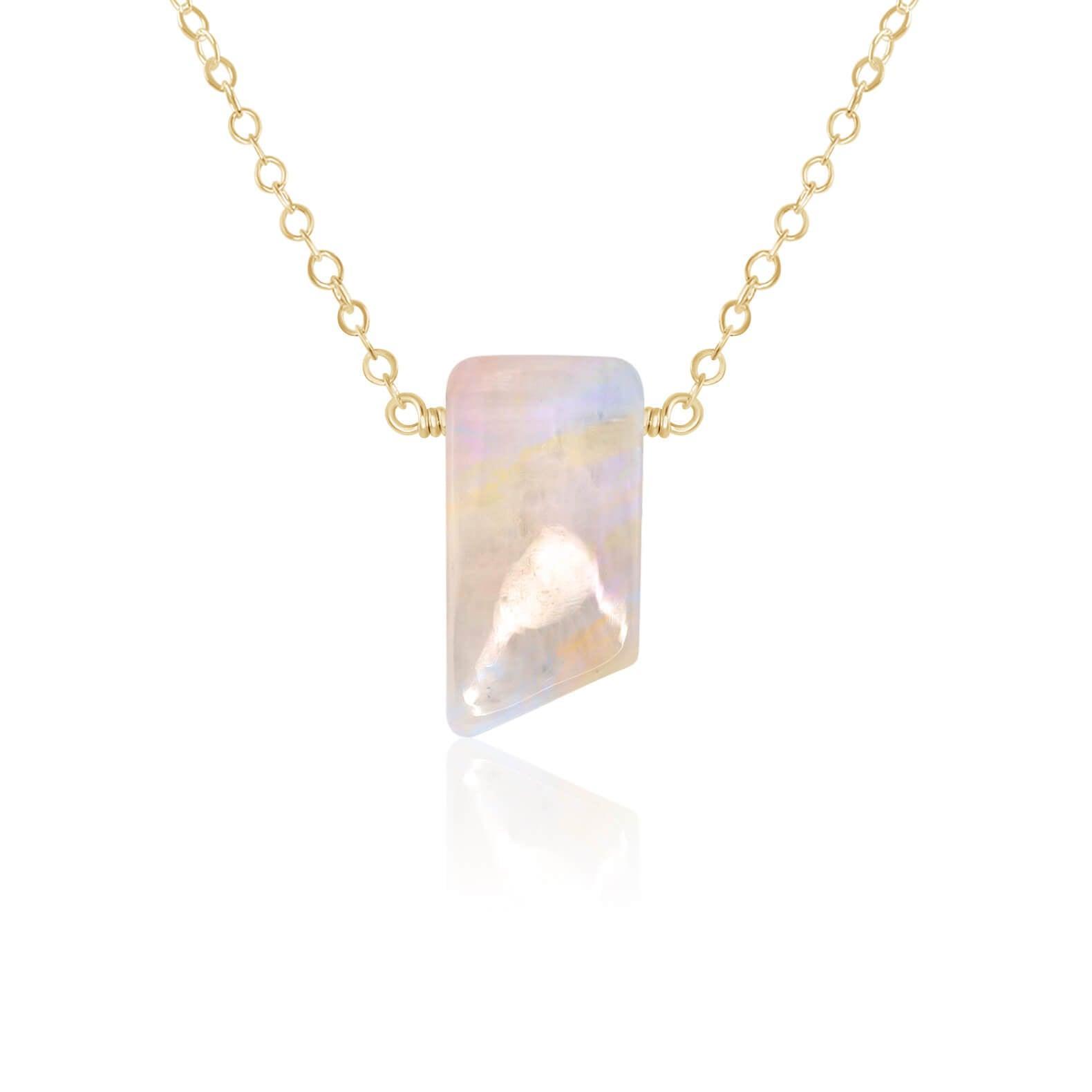 Rainbow Moonstone Crystal Slab Necklace - Small Smooth Gemstone Pendant for Women | Perfect for Meditation, Yoga & Boho Fashion
