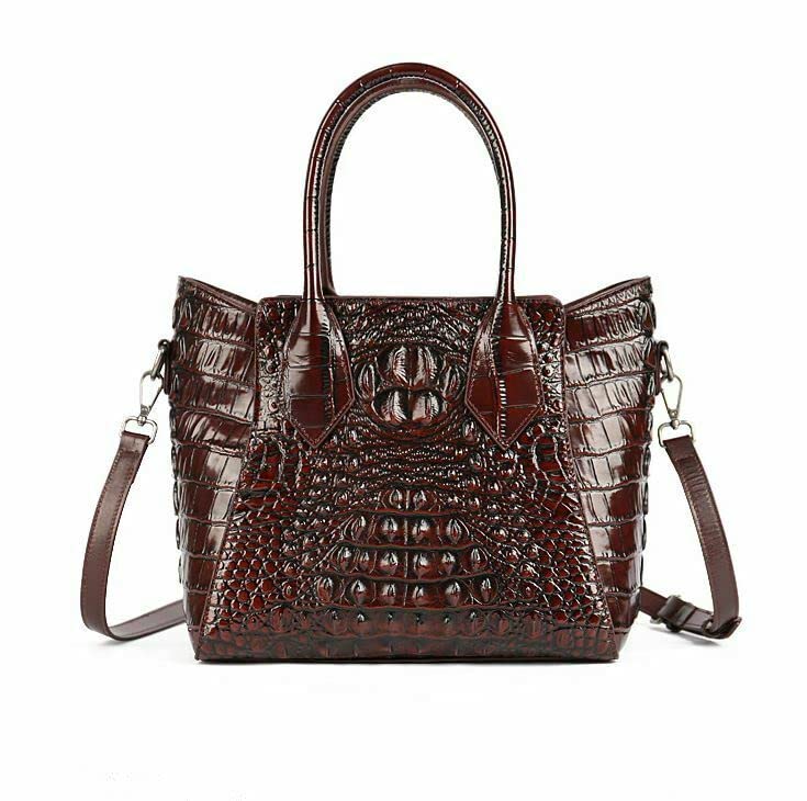 Genuine Cow Leather Shoulder Bag for Women - Vintage Crocodile Pattern Crossbody Purse & Tote Handbag | Perfect for Work, Travel & Everyday Use