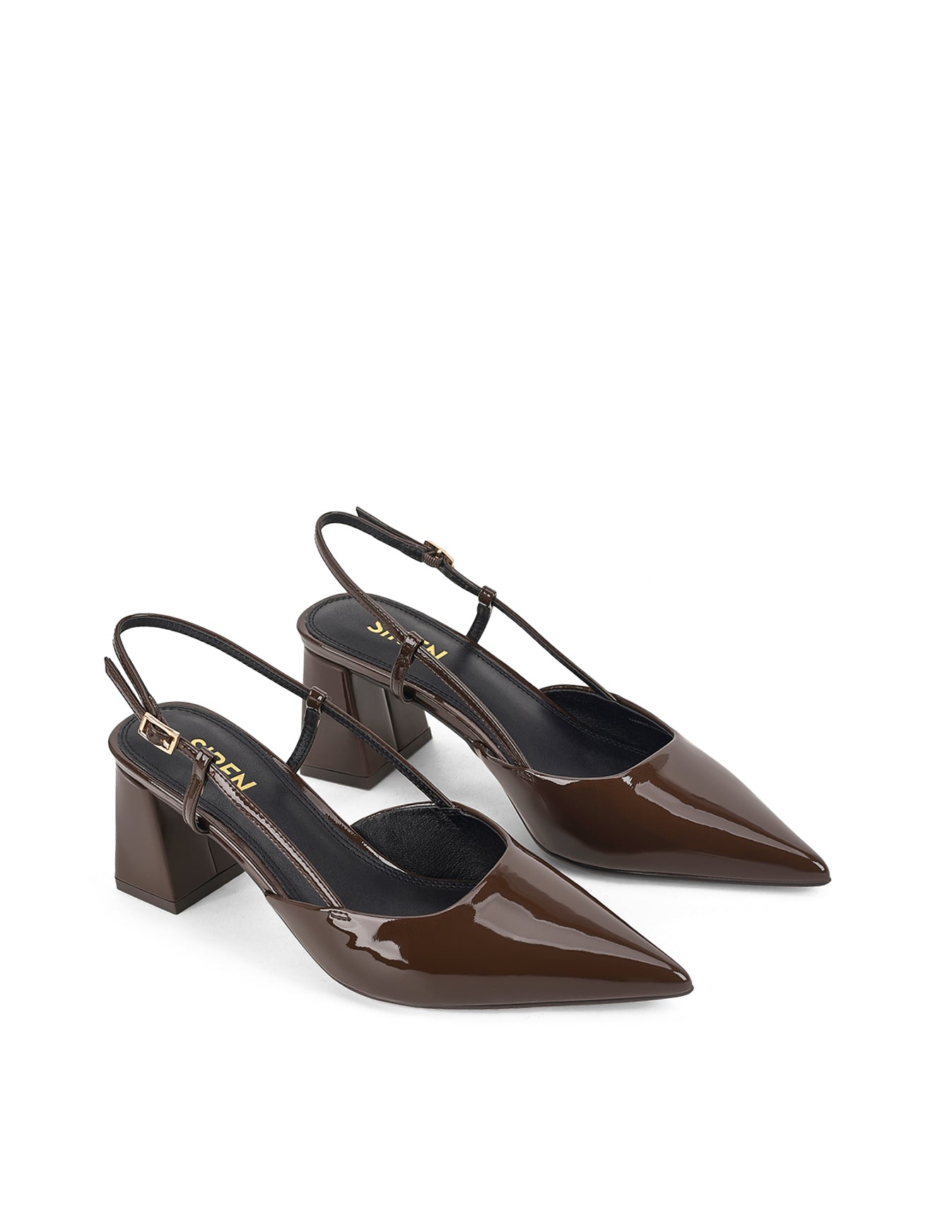 Yasmine Slingback Heels for Women - Chocolate Brown Patent Leather Dress Shoes - Comfortable High Heels for Party, Wedding & Office Wear