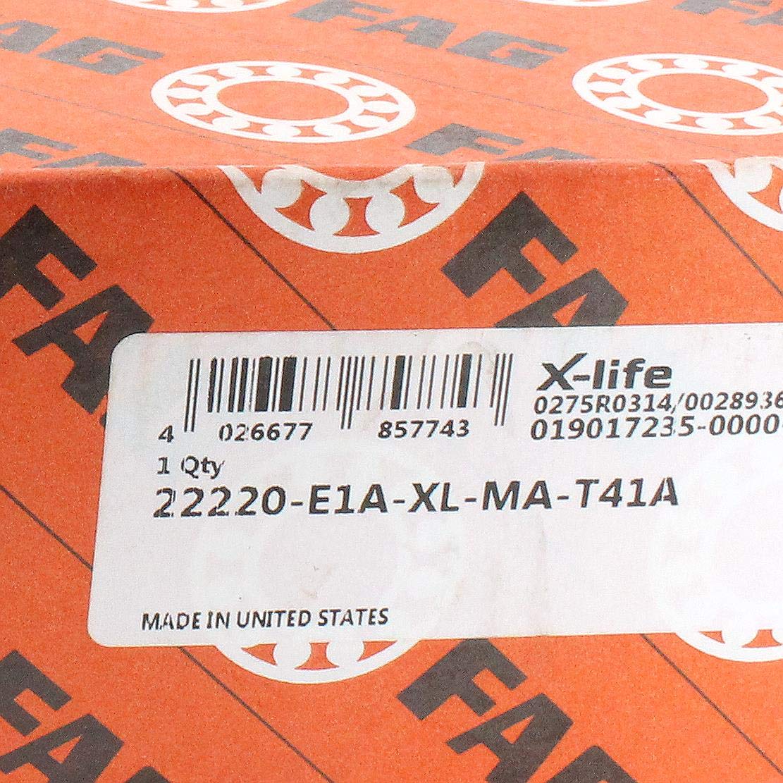 FAG 22220-E1A-XL-MA-T41A Spherical Roller Bearing 100x180x46mm - Heavy Duty Industrial Bearing for Machinery, Pumps, and Gearboxes