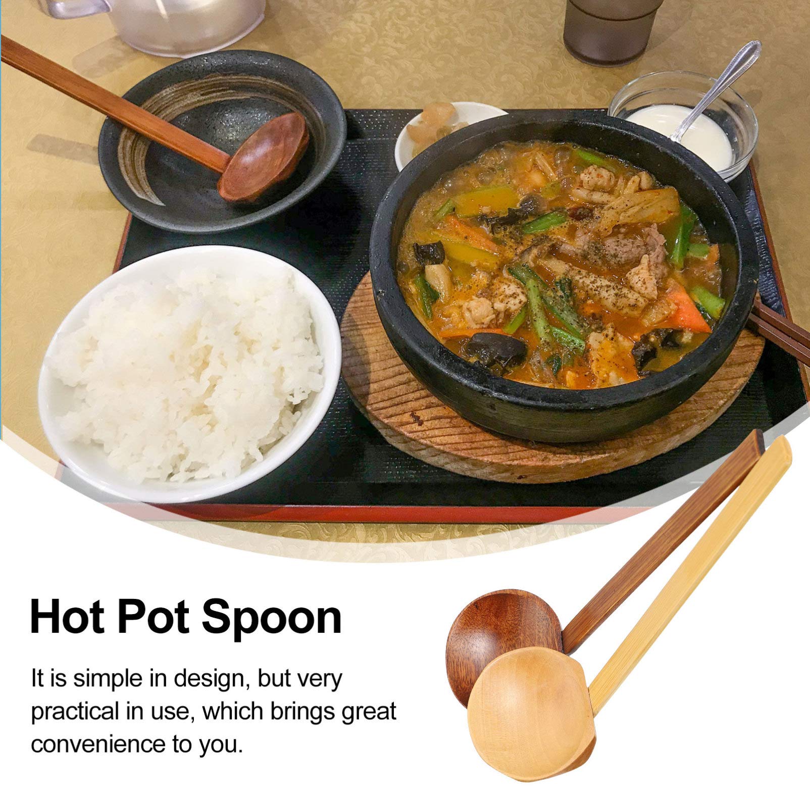 2-Piece Cabilock Bamboo Hot Pot Spoon Set - Soup Ladle, Strainer & Serving Spoon for Cooking, Noodles & Kitchen Use - Vintage Wooden Hand-Pulled Noodle Tableware - Perfect for Asian Cuisine, Hot Pot Parties & Home Cooking