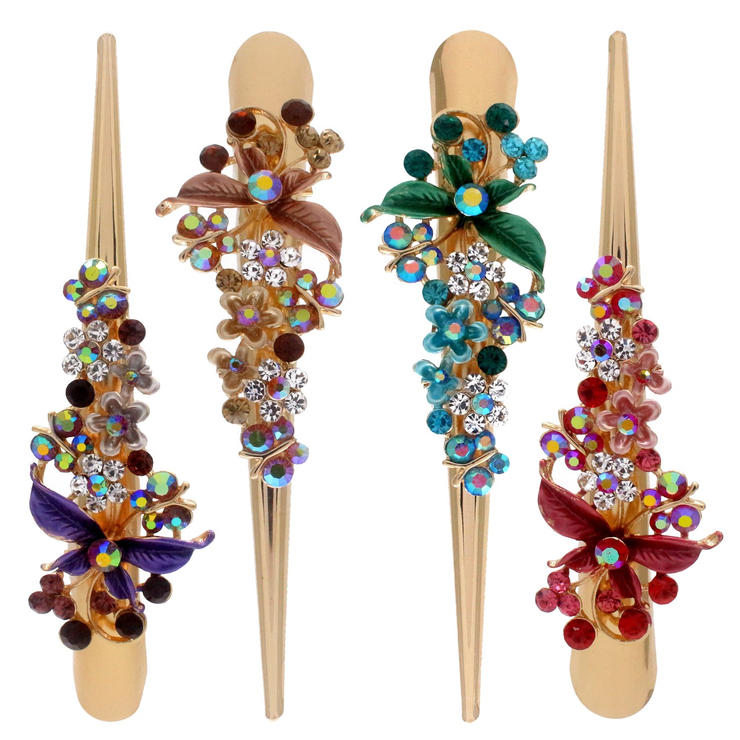 HOLLIHI Set of 4 Large Metal Alligator Hair Clips for Women - Strong Non-Slip Hair Grips for Thick Hair, Gold Hair Accessories for Everyday Styling and Special Occasions