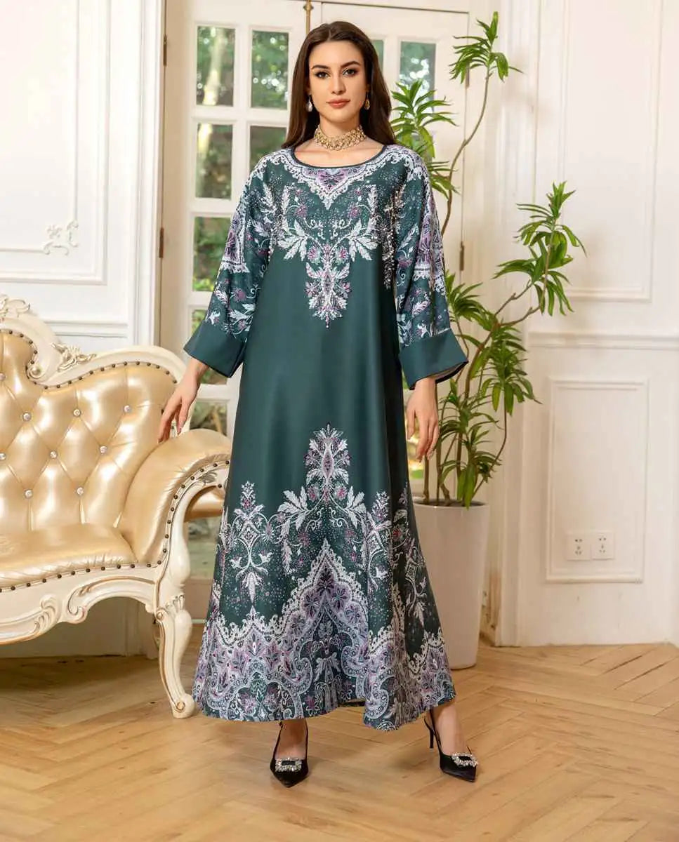 Hotfix Rhinestone Eid Caftan Dress for Women - Elegant Kaftan Jalabiya for Parties, Weddings & Special Occasions