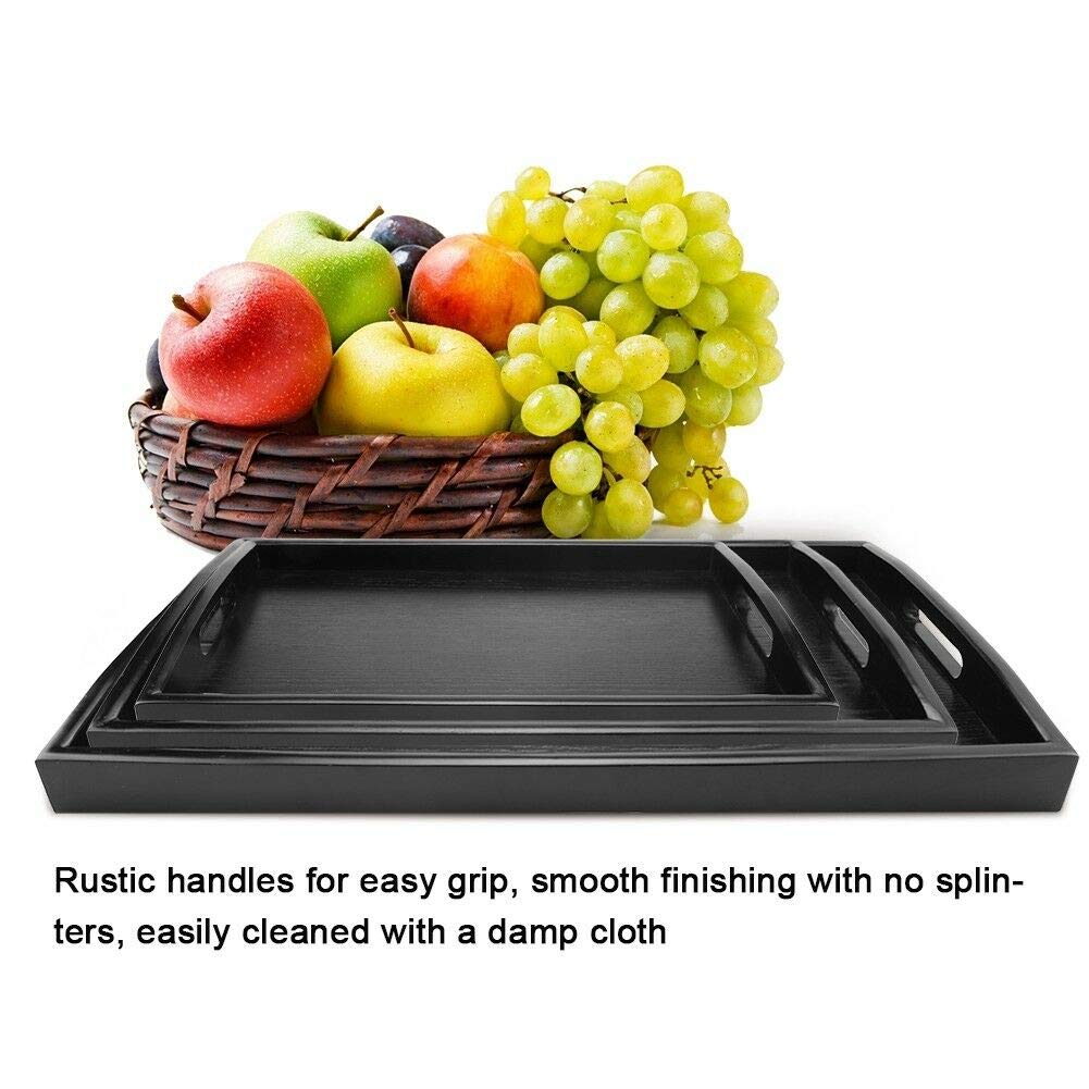 VALINK Large Black Wooden Serving Tray with Handles - 18