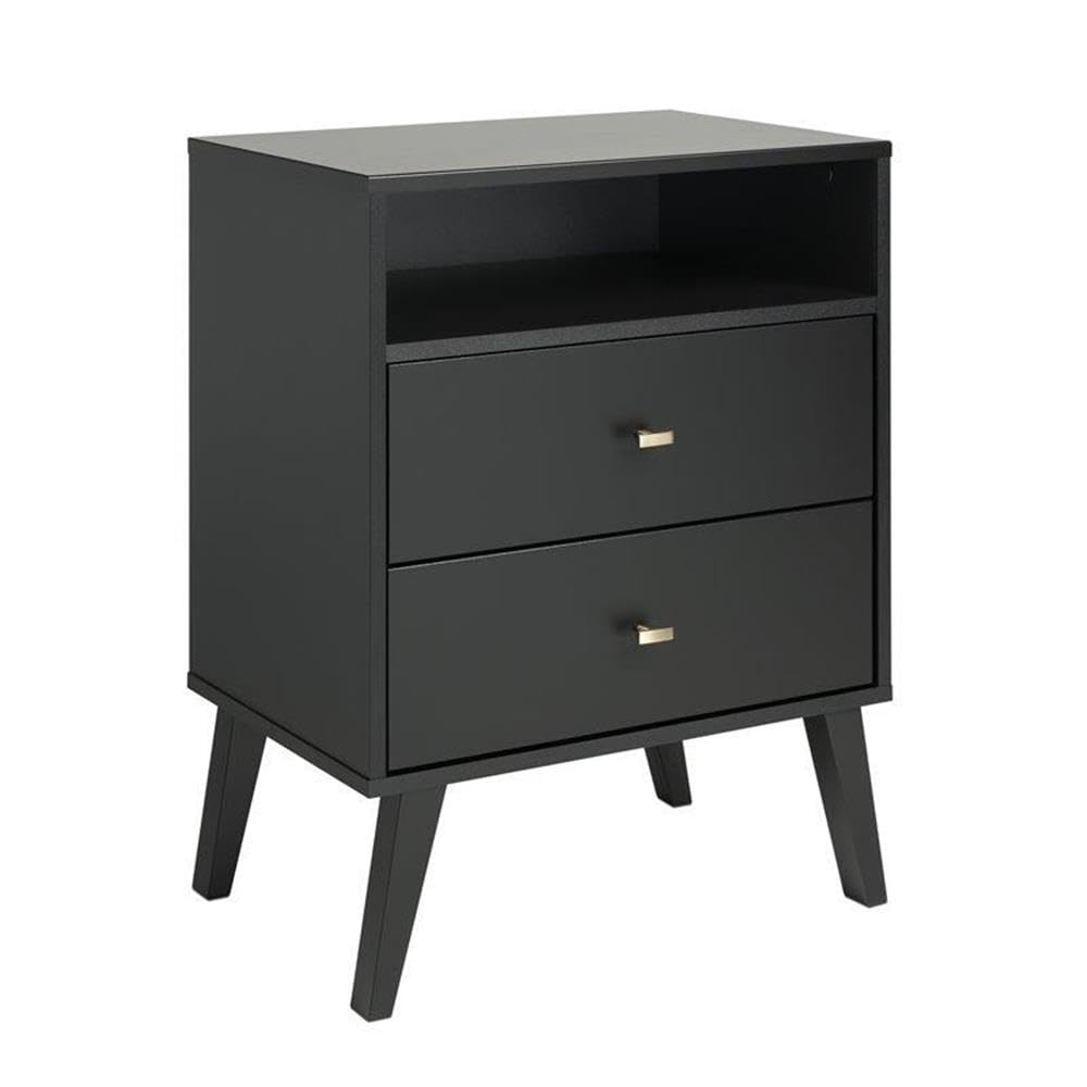 Mid Century Modern Nightstand Set of 2 - Black 2-Drawer Tall Bedside Tables for Bedroom Furniture | Home Square Nightstands for Small Spaces & Guest Rooms