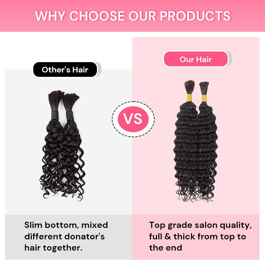 WOWANGEL Jet Black Deep Wave Human Hair Extensions for Boho Braids - 100g Natural Hair Weft for Stunning Box Braids, Goddess Locs & Protective Styles | Perfect for Everyday Wear, Parties & Special Occasions