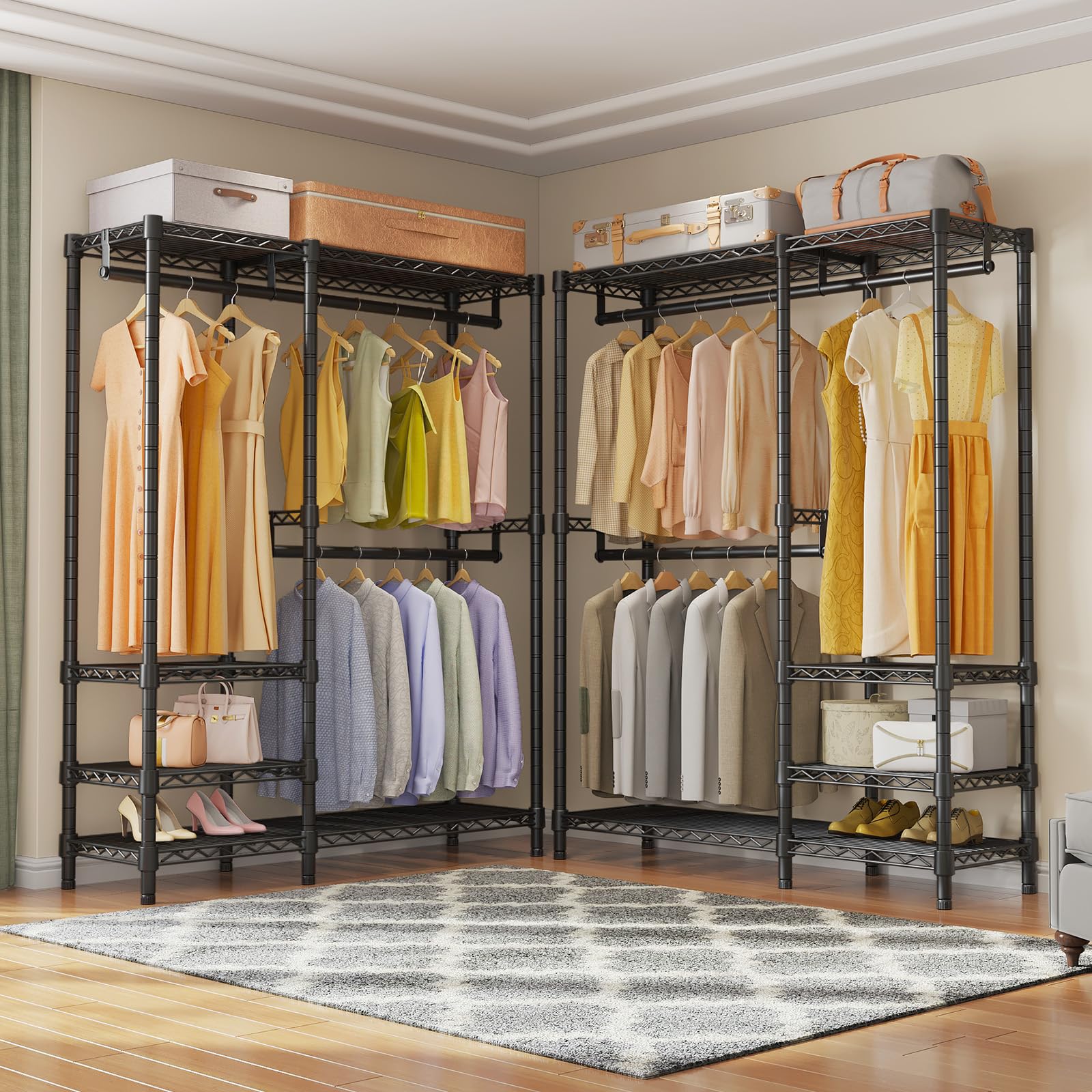 VIPEK V2i Heavy Duty Garment Rack - Portable Closet System with 4 Adjustable Shelves & 2 Hanging Rods, 700lbs Capacity Freestanding Wardrobe for Clothes Storage - Perfect for Home, Office, Dorm, Laundry Room or Retail Display