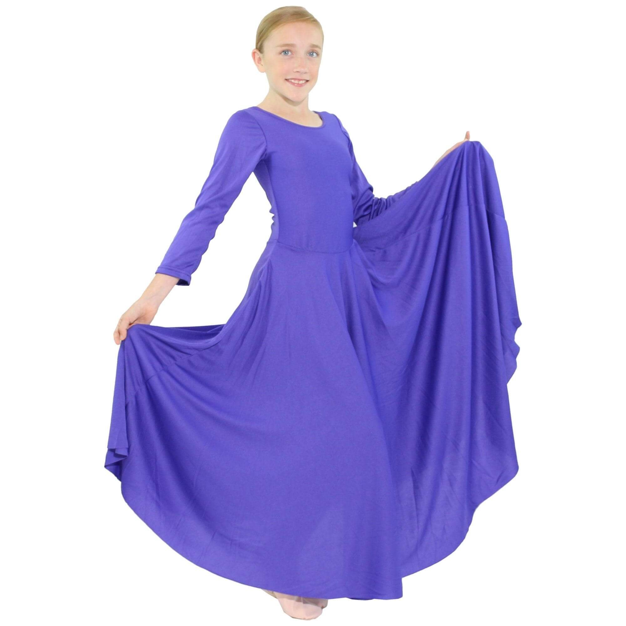 Danzcue Girls' Loose Fit Long Sleeve Dance Dress - Full Length Performance Wear for Ballet, Jazz & Worship Dance