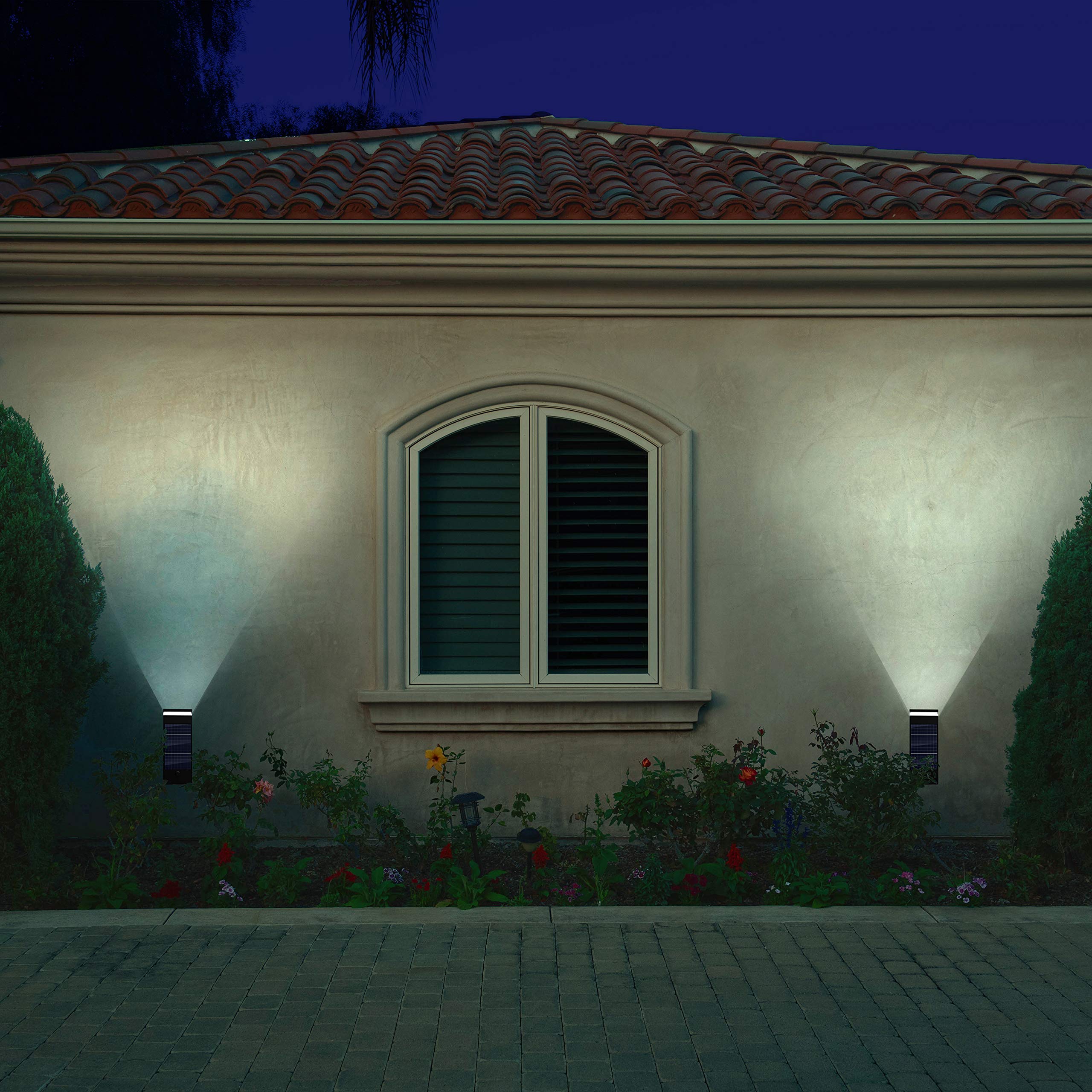Techko Outdoor Solar Lights Wall Sconce - Single-Directional Modern Contemporary Design, Waterproof IP65, 12+ Hours Battery Life [1-Pack Black] - Perfect for Patio, Garden, Pathway, and Porch Lighting