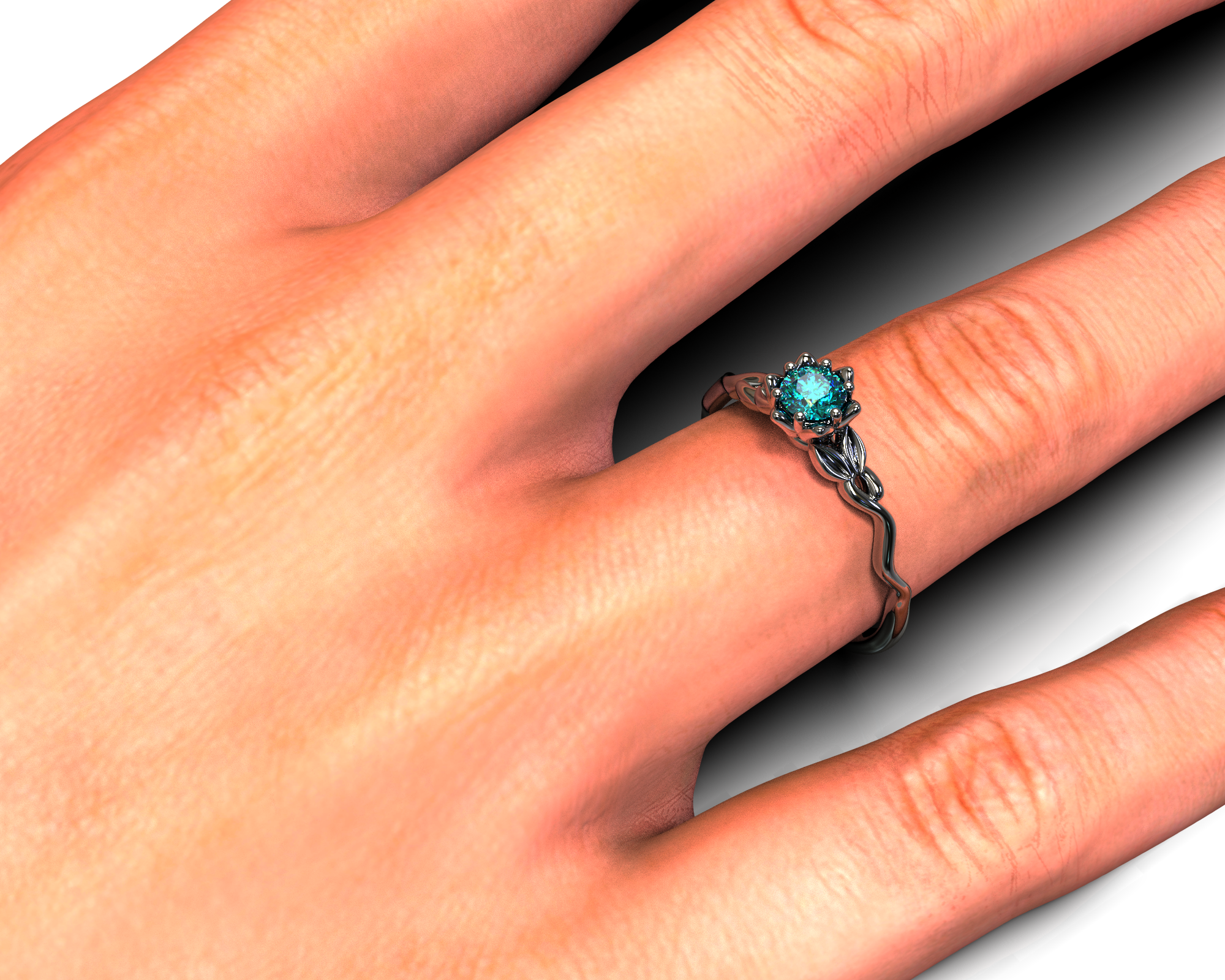 Blue Diamond Black Gold Engagement Ring for Women - Elegant Floral Wedding Band, Perfect for Proposals, Anniversaries & Special Occasions