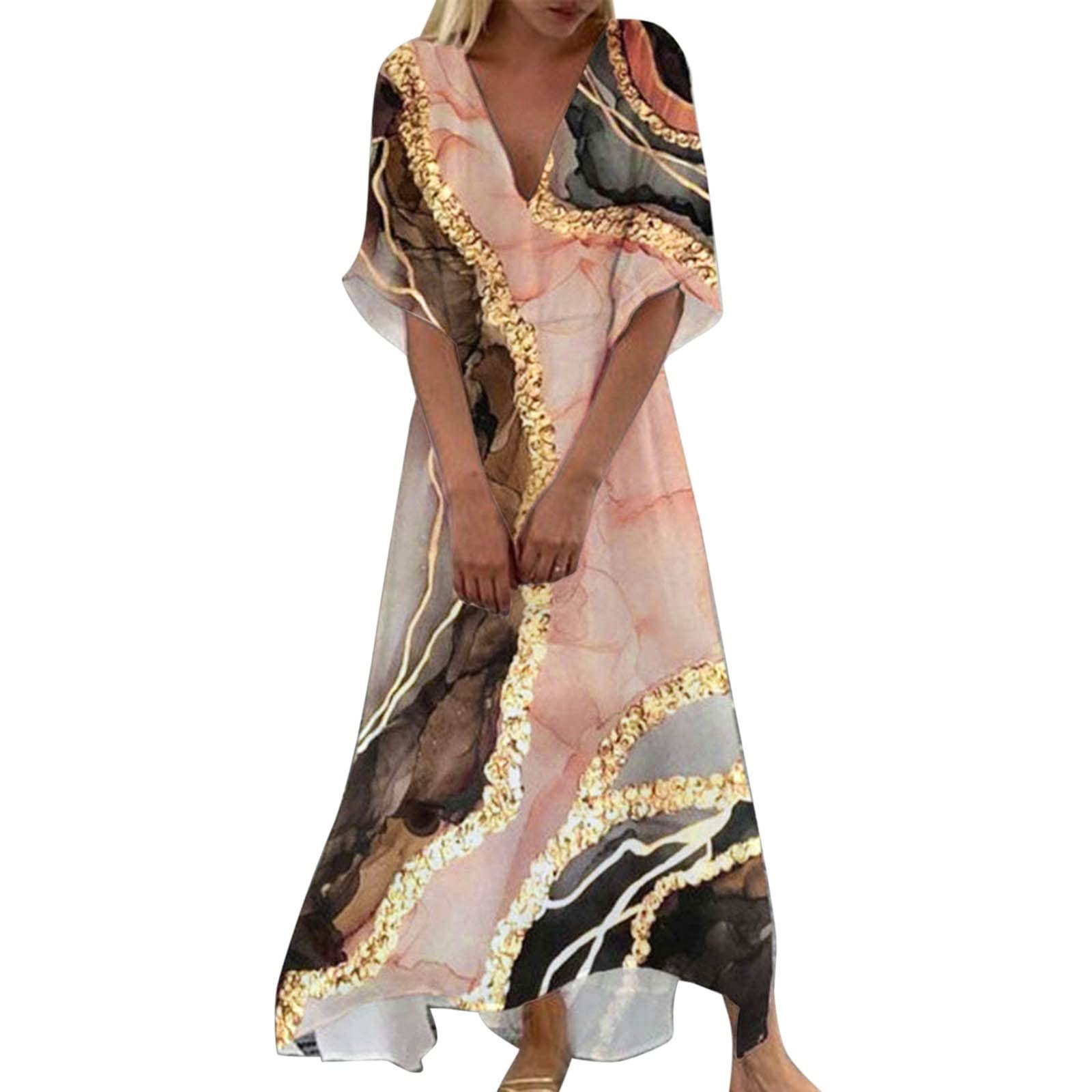 Women's Floral Maxi Dress Summer Boho Long Dress with Half Sleeves - Perfect for Beach Vacations, Music Festivals & Casual Outings