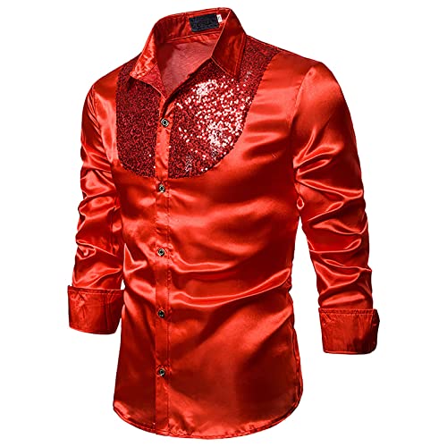 Luxury Men's Slim Fit Sequin Shiny Button Down Long Sleeve Dress Shirt for Prom, Party & Formal Events - Floral Embroidered Elegant Party Wear for Weddings, Night Out & Special Occasions
