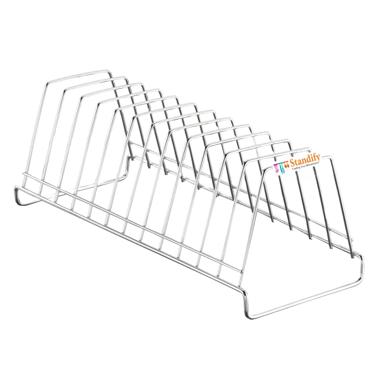 STANDIFY Stainless Steel Plate Stand - Dish Rack, Lid Holder & Kitchen Organizer for Countertop - Heavy Duty Large Kitchen Storage for Plates, Cutting Boards & Pans - Perfect for Restaurants, Home Kitchens & Small Spaces