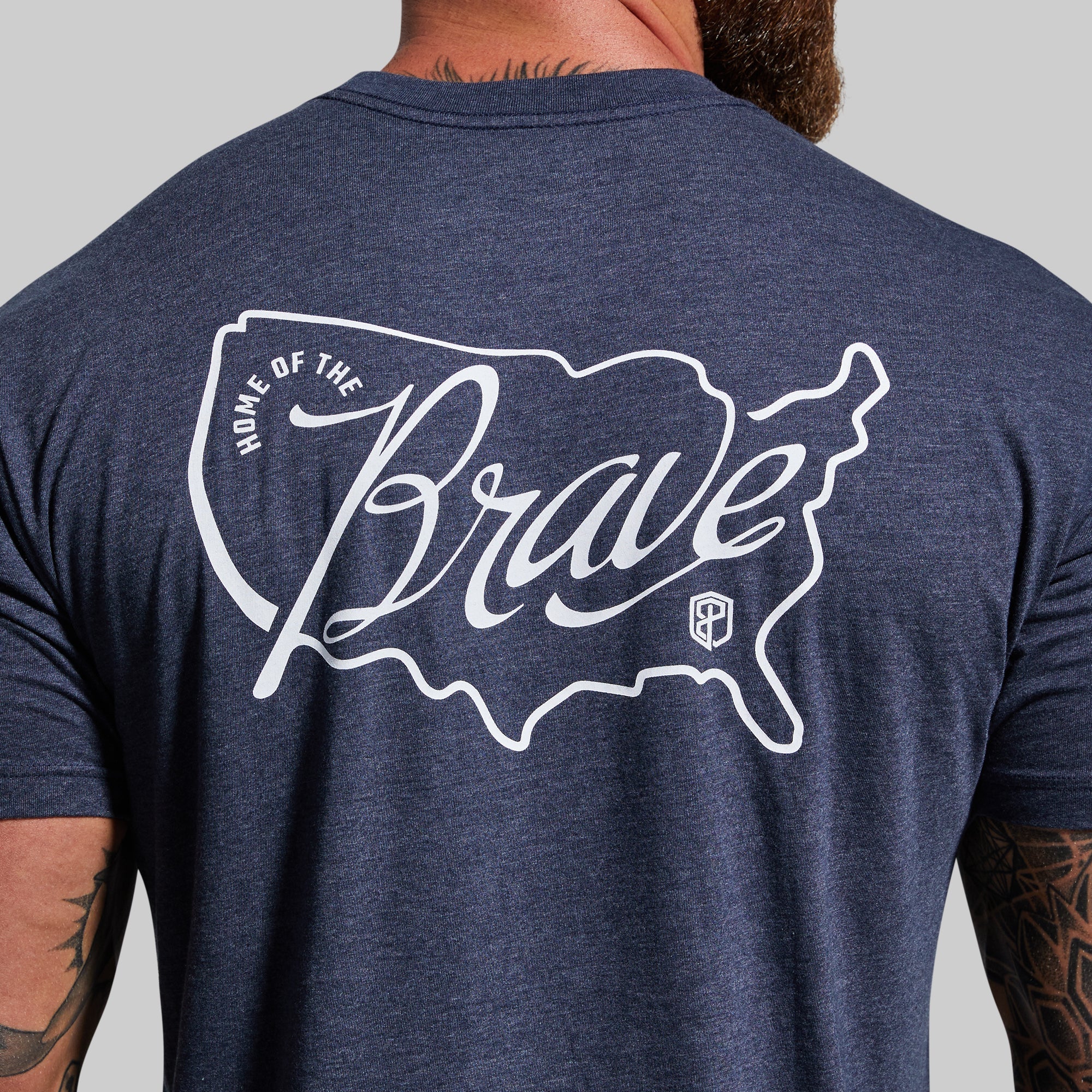 Home of the Brave T-Shirt - Heather Navy Cotton Tee for Men | Patriotic American Flag Apparel - Perfect for 4th of July, Veterans Day & Casual Wear