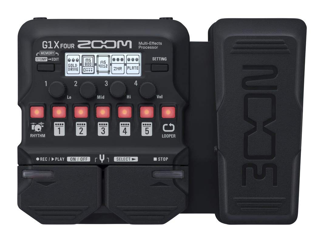 Zoom G1X Four Guitar Effects Processor with Expression Pedal, AD-16 9V Adapter, Right Angle Guitar Cable & Cleaning Cloth - Complete Guitar Pedal Bundle for Live Performances & Studio Recording