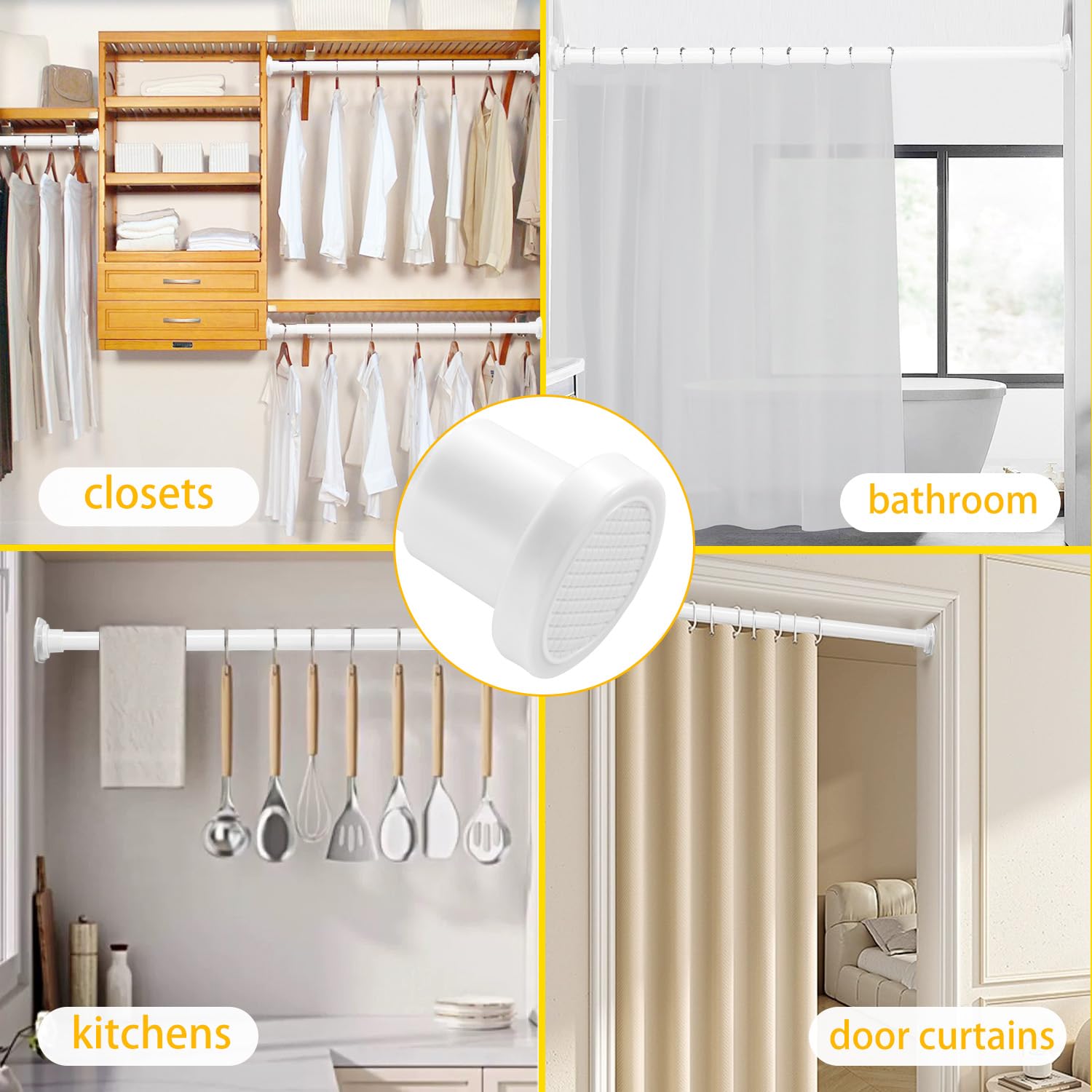 **Luvenia No-Drill Adjustable Closet Rod (30-52 Inch) – Heavy Duty Metal Clothes Hanging Pole for Wardrobes & Closets – White with Holder – Perfect for Small Spaces, Rentals & DIY Storage Solutions**