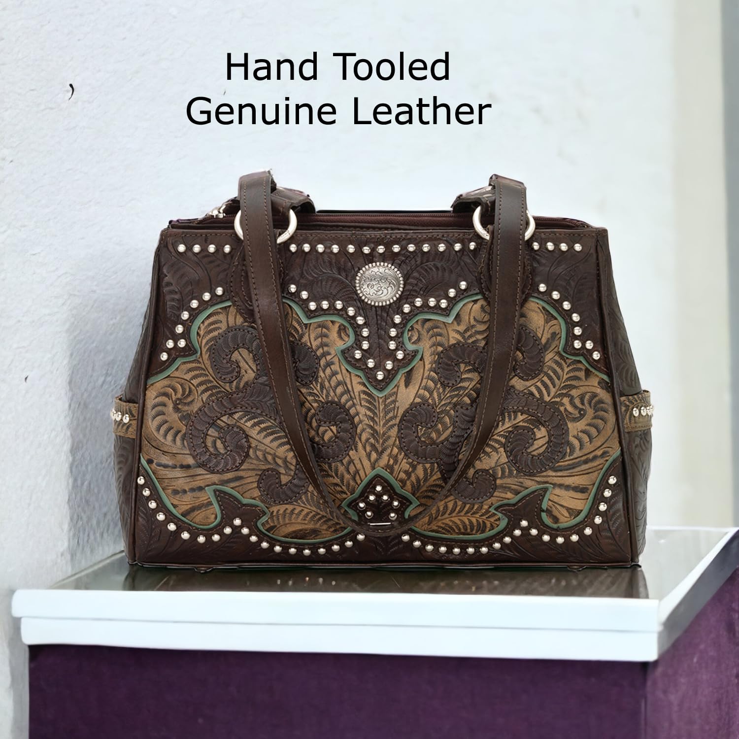 Genuine Leather Women's Tote Handbag - American West Style Hand-Tooled Everyday Purse with Concealed Carry (Chocolate Brown) | Perfect for Work, Travel & Casual Outings