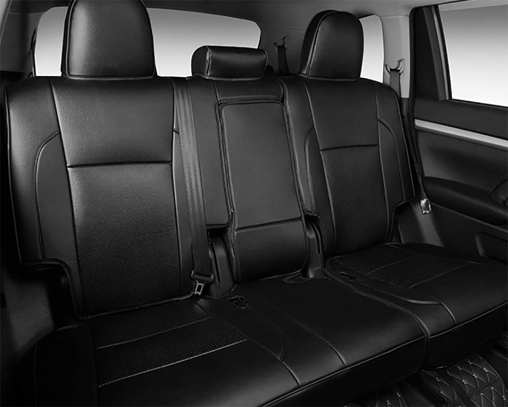 Premium Black Leatherette Waterproof Car Seat Covers Full Set - 7-Piece Custom Fit for 2015-2019 Toyota Highlander | Durable Protection for Family Road Trips & Daily Commutes