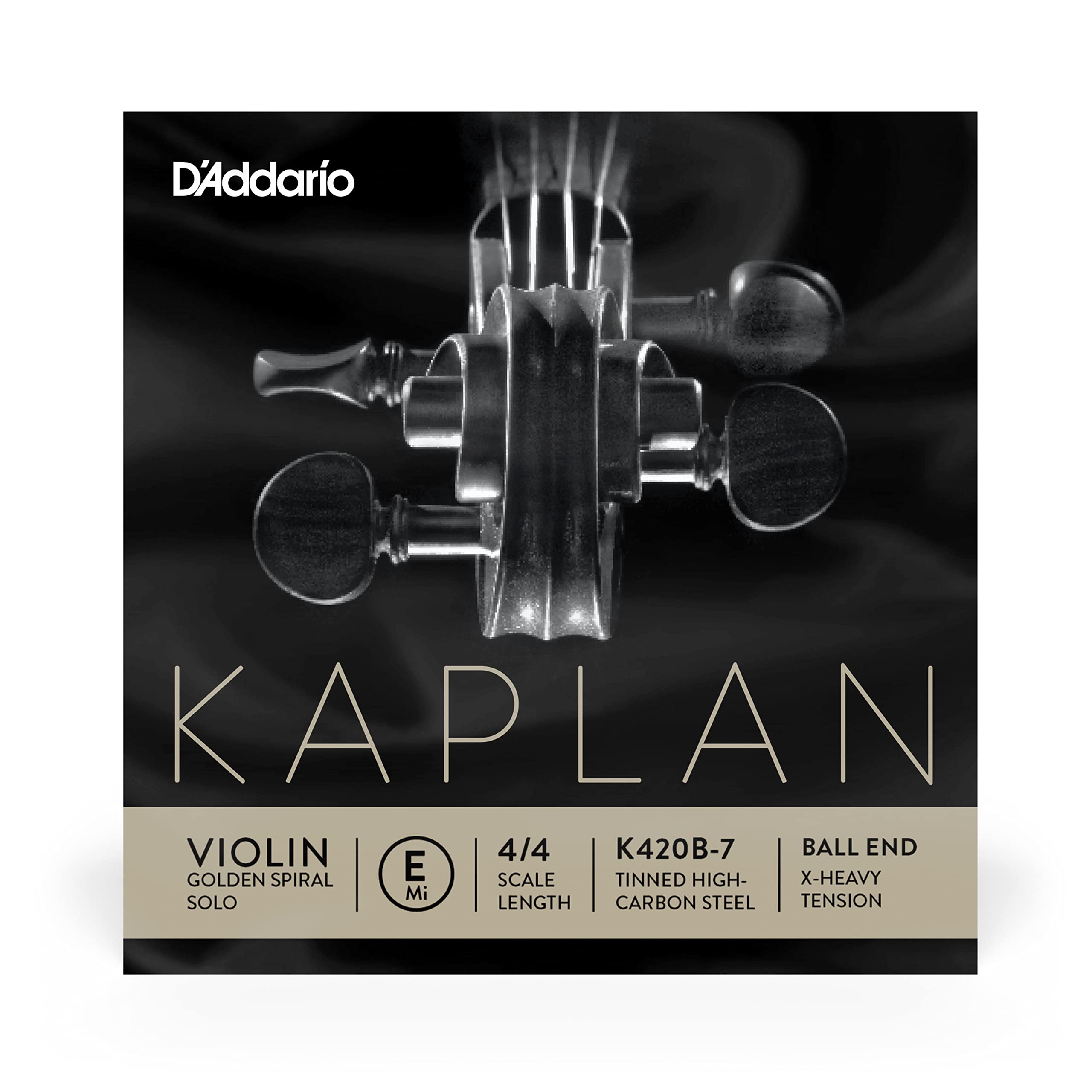 D'Addario Kaplan Golden Spiral Solo Violin E String - K420B-7 - 4/4 Size, Extra-Heavy Tension, Ball End - Premium Violin Strings for Professional Performances & Solo Practice