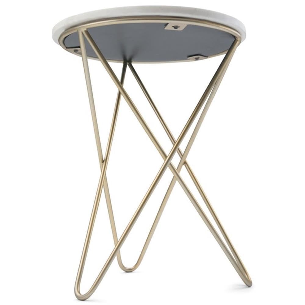 Boho Round End Table with Storage Shelf - Small Space Nightstand, Rustic Telephone Table for Living Room & Bedroom - Gold Corner Parsons Table with White Marble Top | Perfect for Sofa Side, Apartment Decor & Cozy Spaces