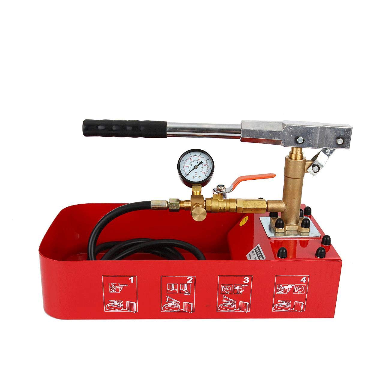 IRONWALLS Hydrostatic Pump Tester 5Mpa (725 PSI) - Manual Hydraulic Water Pressure Test Pump with Gauge & 2 Gallon Tank - Ideal for Plumbing, Pipe Leak Detection, and Irrigation System Testing