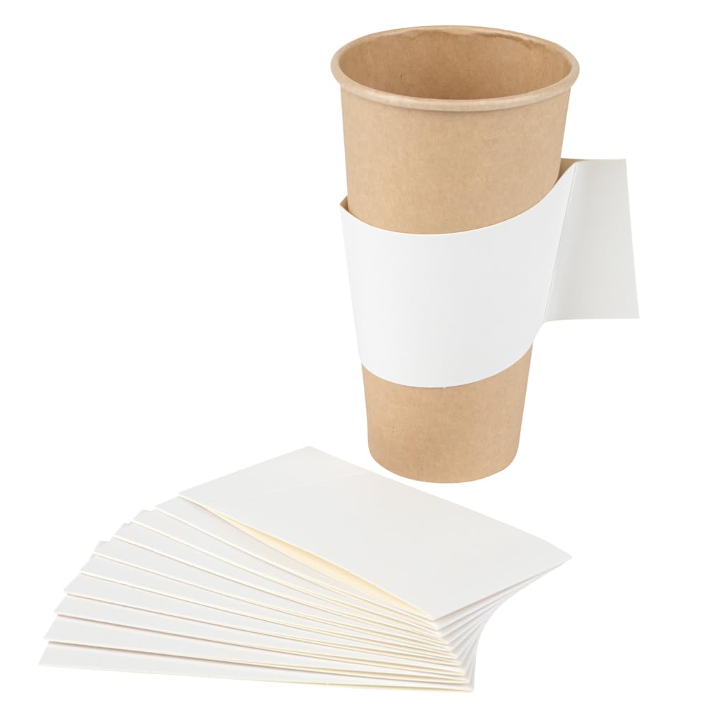 Restpresso Disposable Hot Coffee Sleeves with Handle - 1000 Pack White Paper Cup Jackets for 12oz, 16oz & 20oz Cups (Cups Sold Separately) - Perfect for Coffee Shops, Cafes & Takeout Restaurants