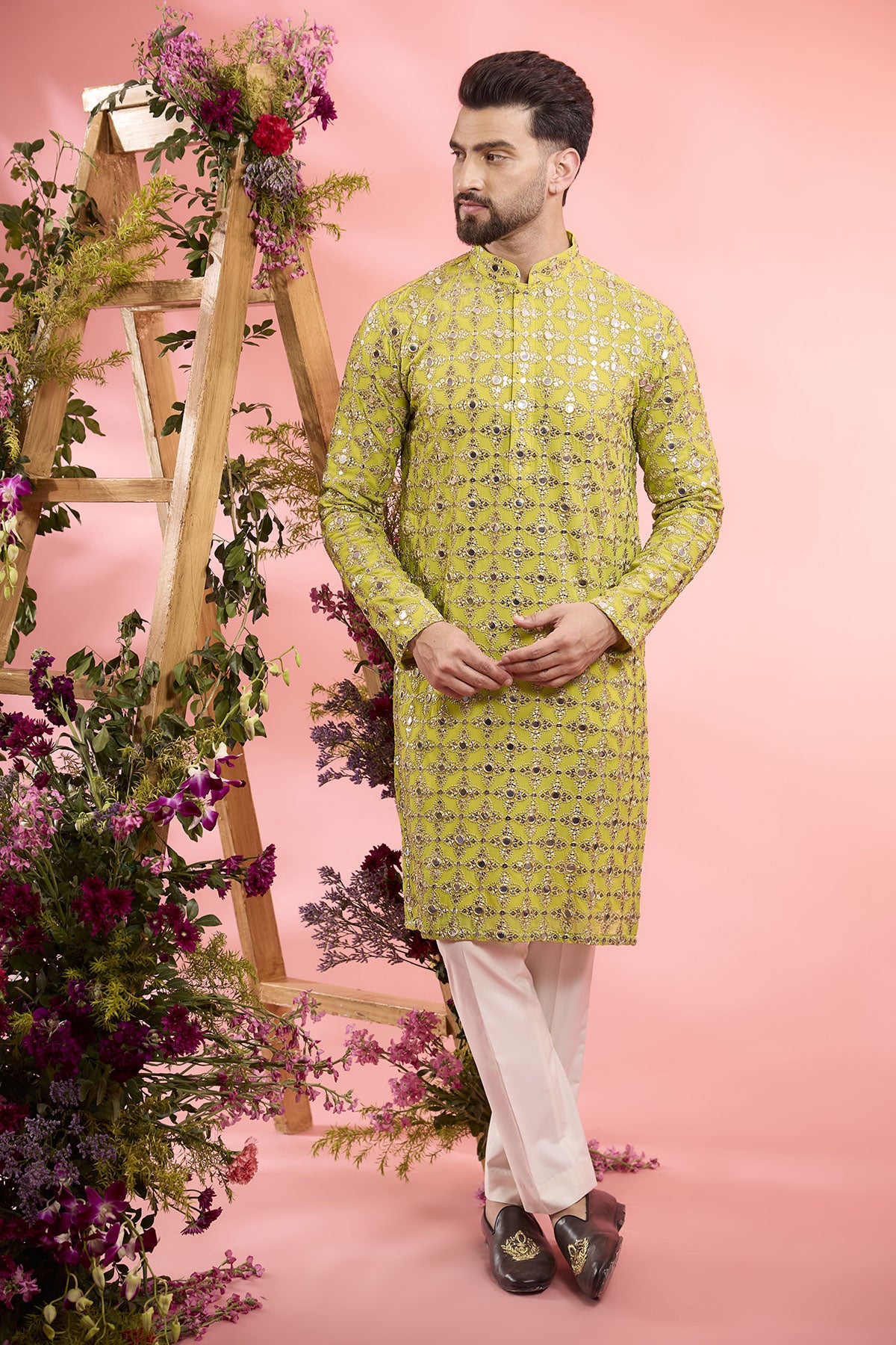 Neon Yellow Georgette Mirror Work Kurta - Stylish Indian Embroidered Tunic for Women | Perfect for Festivals, Parties & Casual Wear
