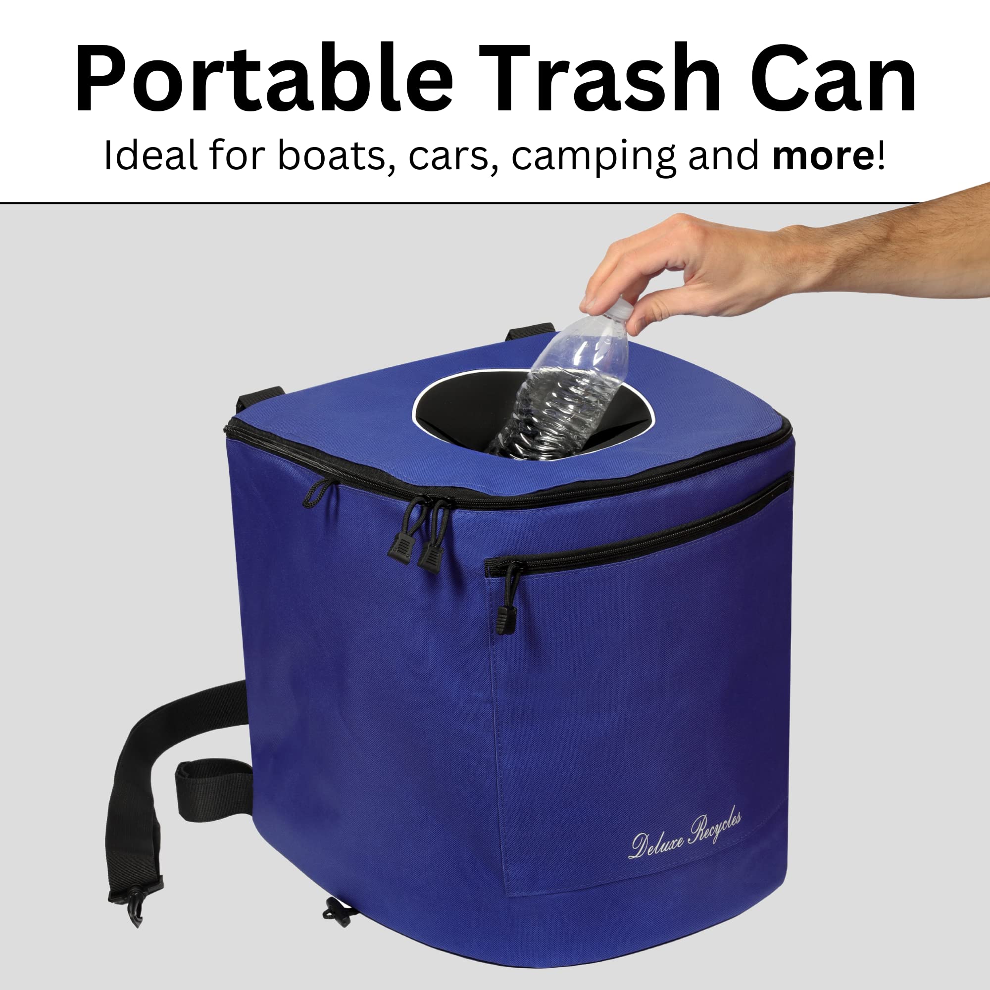 **Collapsible 8 Gallon Portable Trash Can for Boating, Camping, Kayaking & Fishing - Durable & Waterproof with Inner Bin - Ideal for Beach, Hiking, RV & Boat Accessories (Blue)**    *Perfect for outdoor adventures, picnics, road trips, and keeping your boat or campsite clean!*
