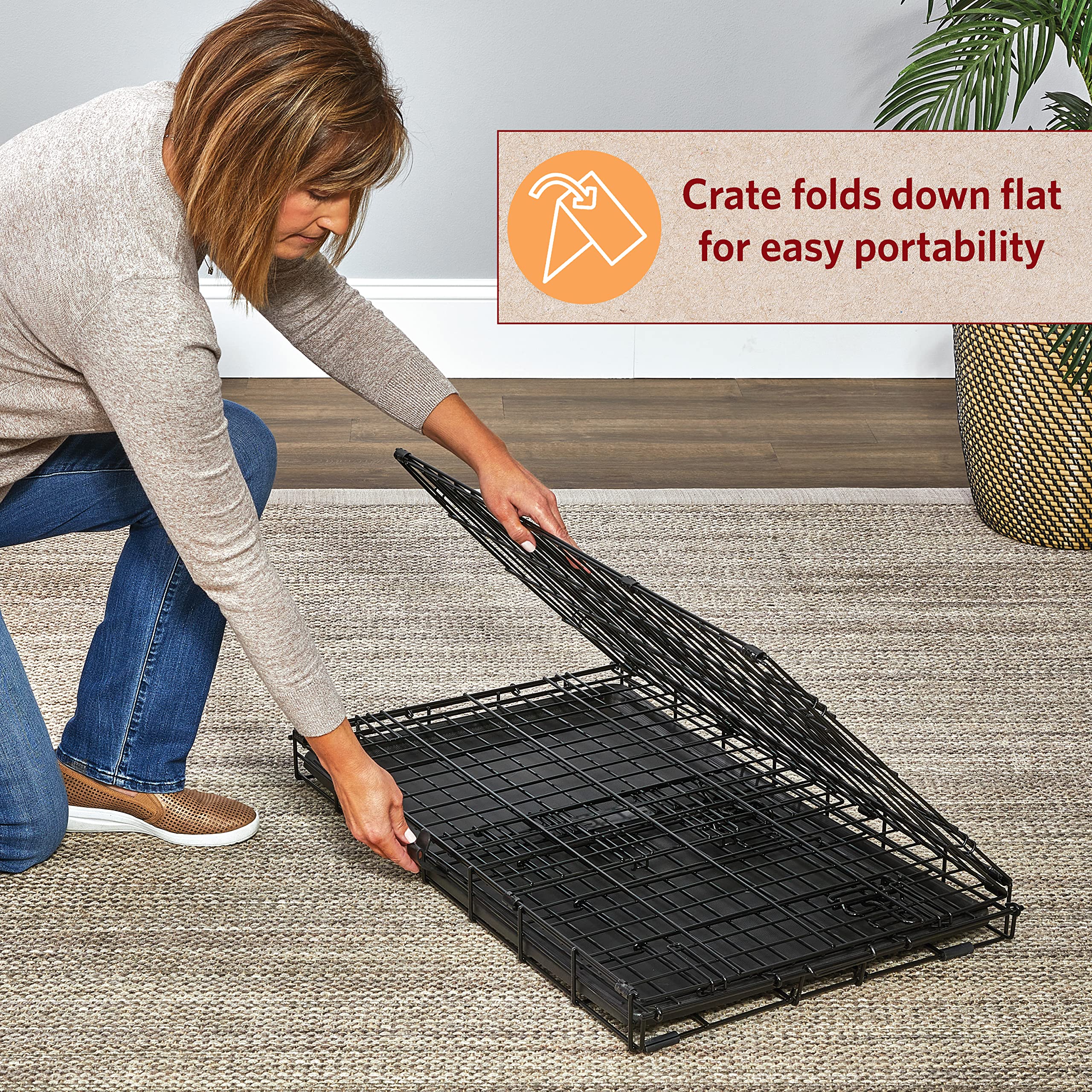 MidWest Homes for Pets Medium Dog Crate - 30 Inch Double Door Folding Metal Dog Kennel with Divider Panel & Floor Protectors | Ideal for Training, Travel & Home Use | 30.6L x 19.3W x 21.4H Inches