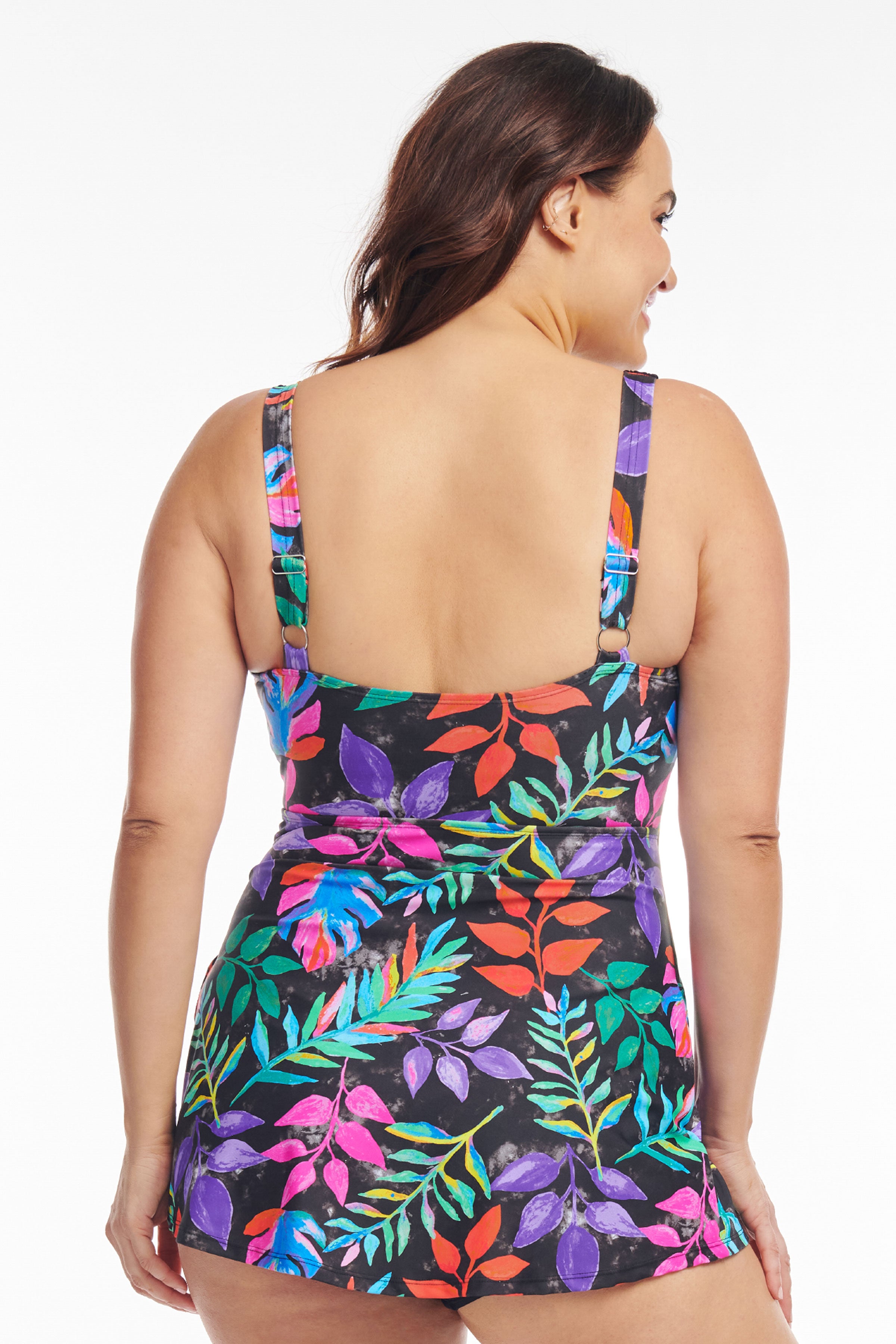 Plus Size Wrap Swim Dress One Piece - Floral Tropical Print Bathing Suit for Women, Beach Vacation & Poolside Relaxation