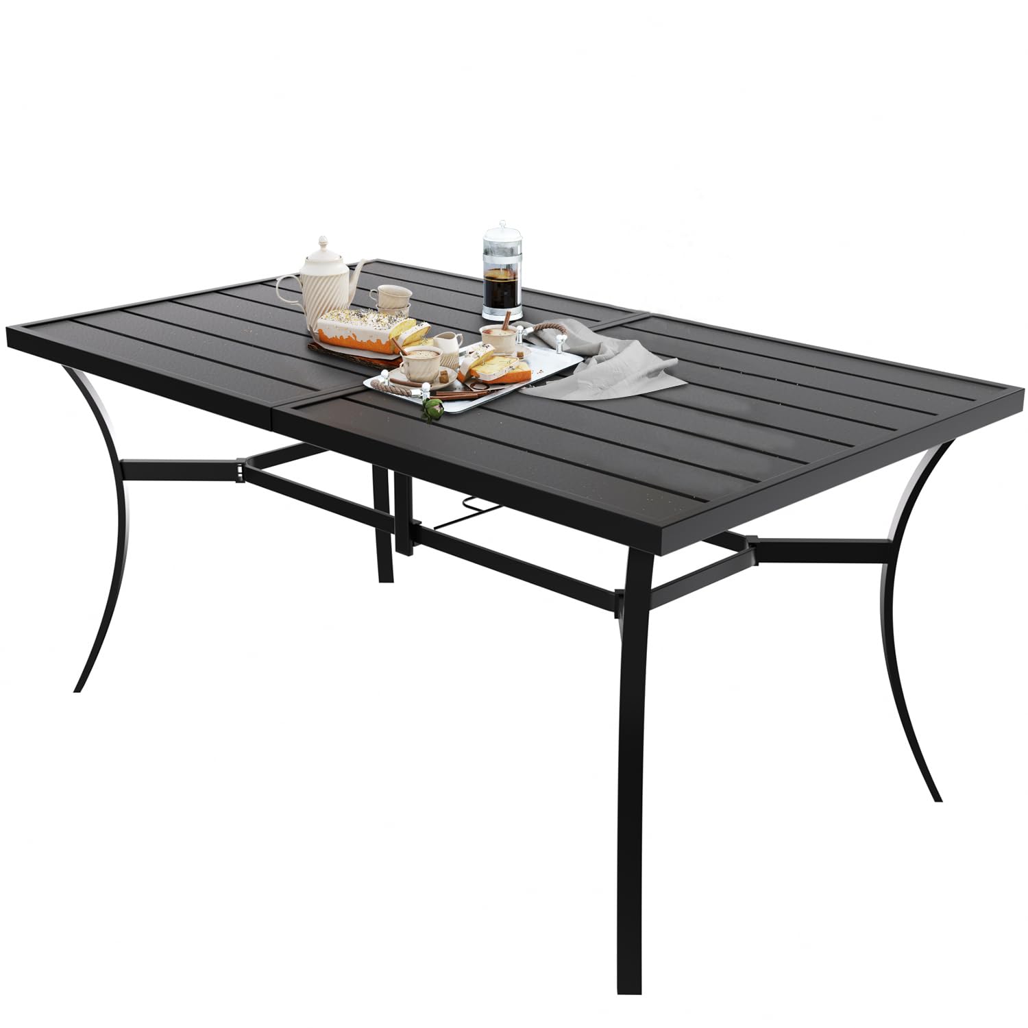 60x38 Inch Dark Black Outdoor Dining Table - Weather-Resistant Patio Furniture for Backyard, Garden, and Poolside Dining