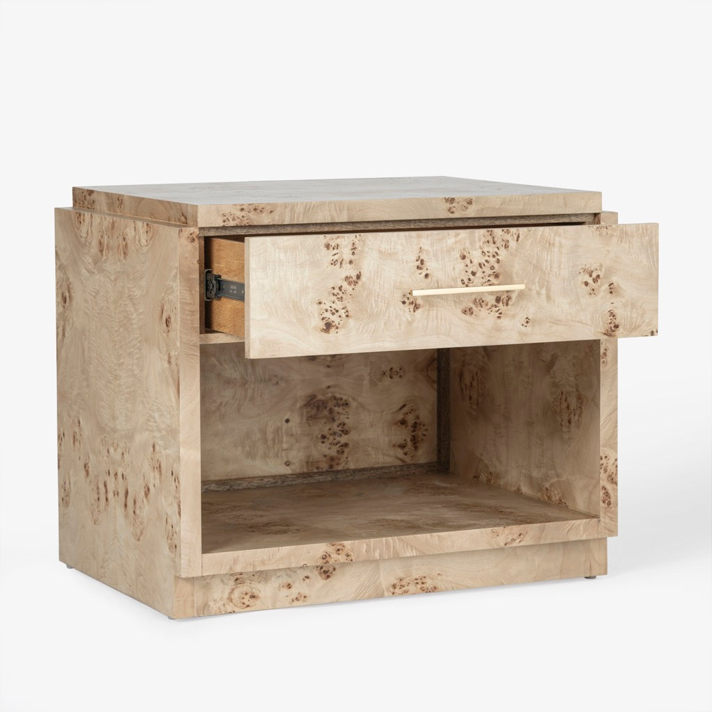 Wesley Burl Nightstand Light Brown - Modern Bedside Table for Bedroom, Living Room & Guest Room - Stylish Storage End Table with Drawer