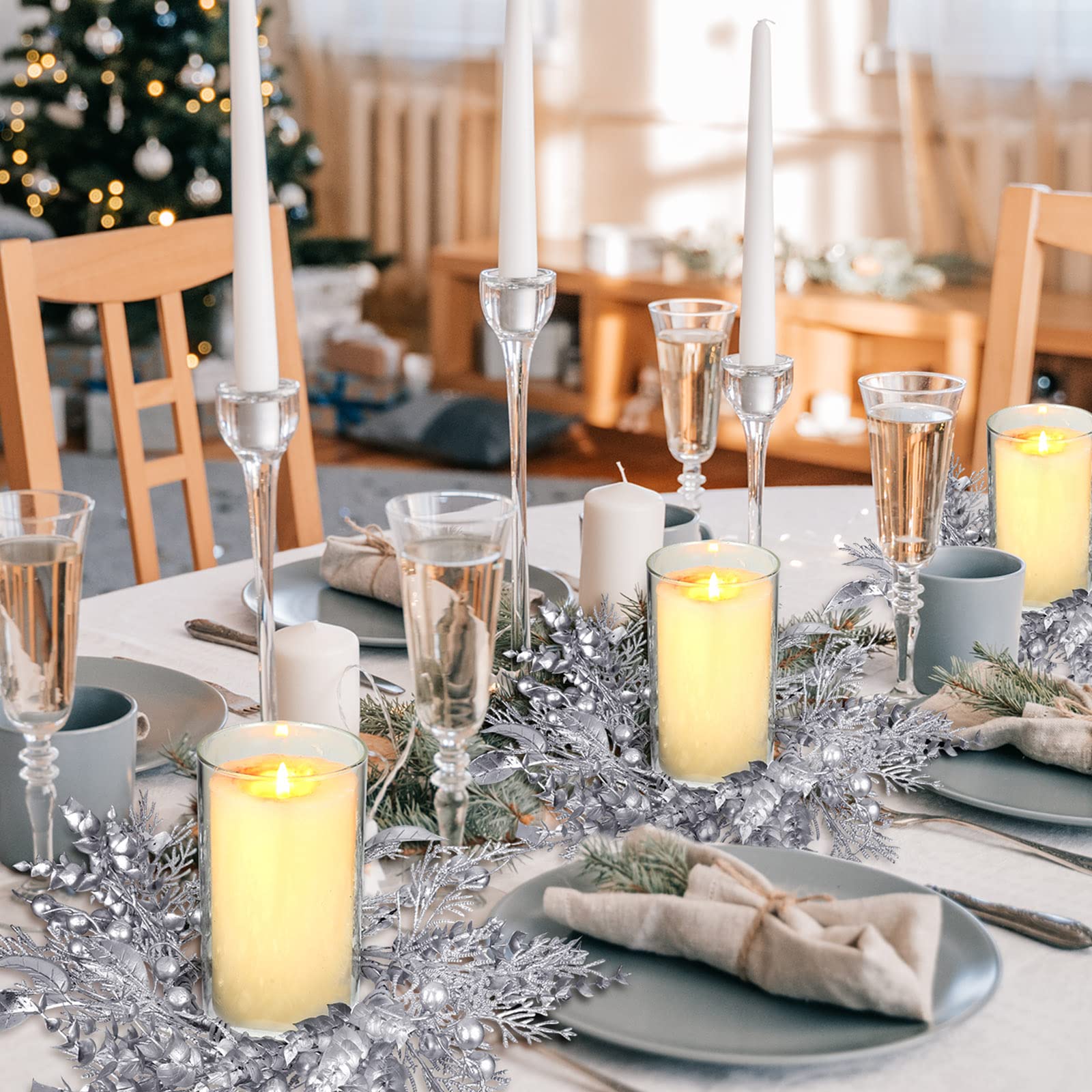 4-Piece Christmas Candle Rings Set - Mini Holiday Wreath Decorations for Candles, Tables, and Fireplace Mantels - Perfect for Christmas, Weddings, Parties, Living Room & Dining Table Decor (Twigs Design)